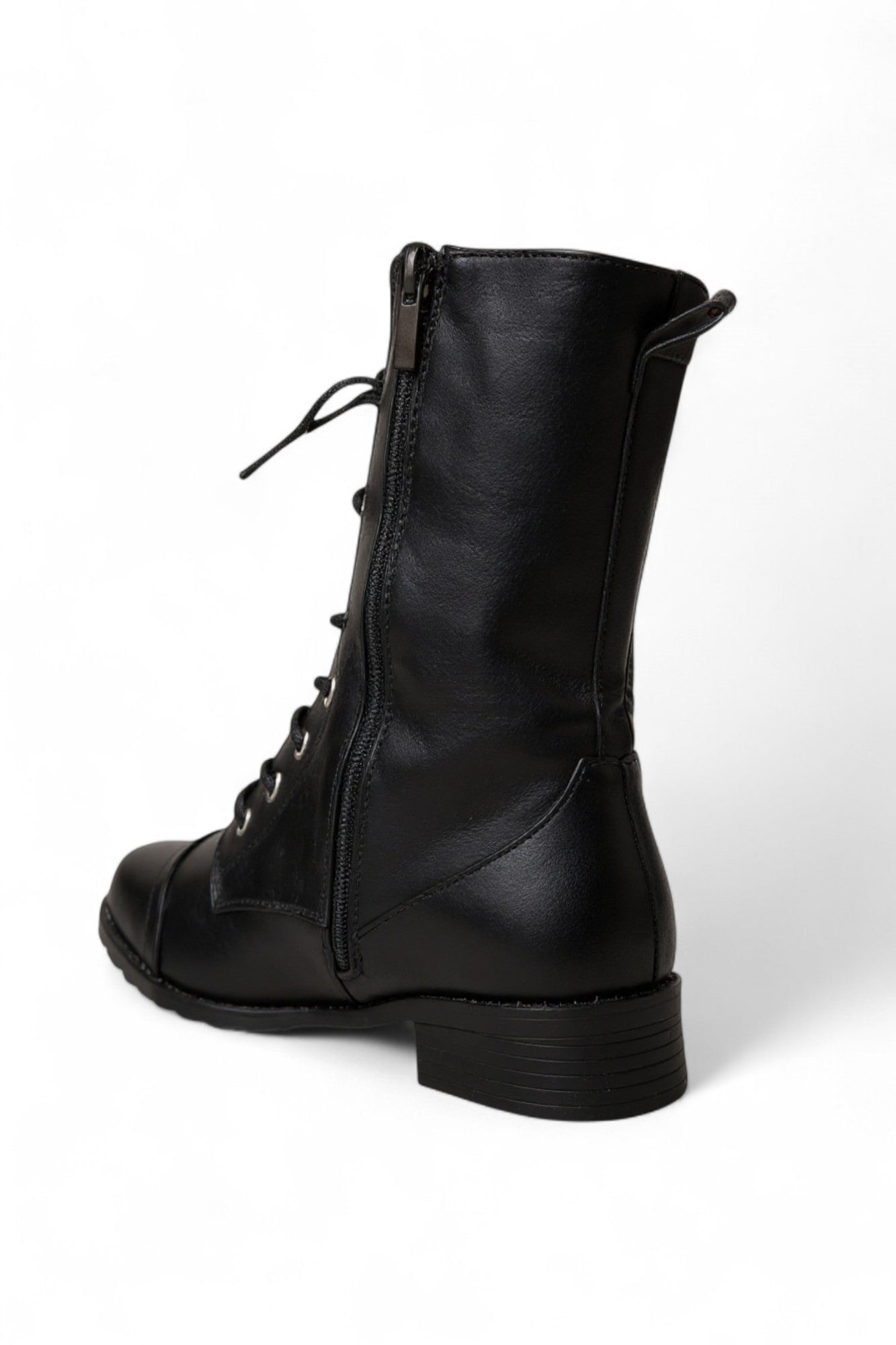 Women Round Toe Lace Up Knit Side Zip Ankle Cuff Low Heel Military Combat Boots