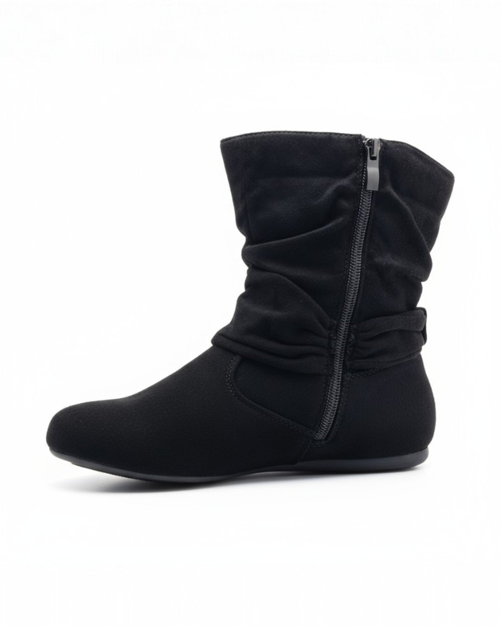 Women's Mid-Calf Flat Heel Side Zipper Slouch Boots