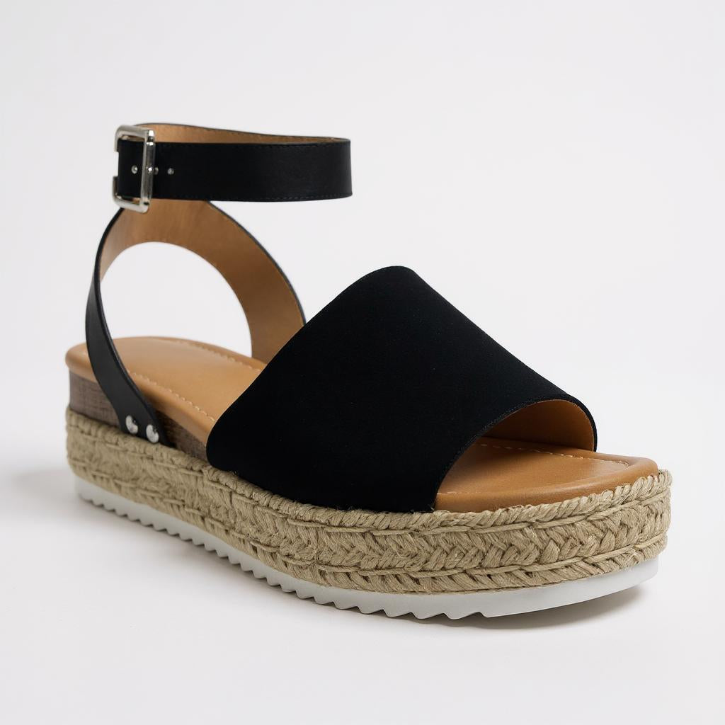 Women Espadrilles Flatform Open Toe Buckle Ankle Strap Dressy Wedge Casual Sandal