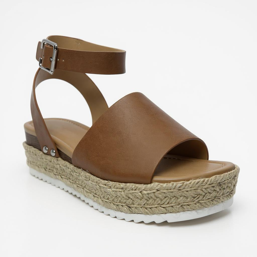Women Espadrilles Flatform Open Toe Buckle Ankle Strap Dressy Wedge Casual Sandal