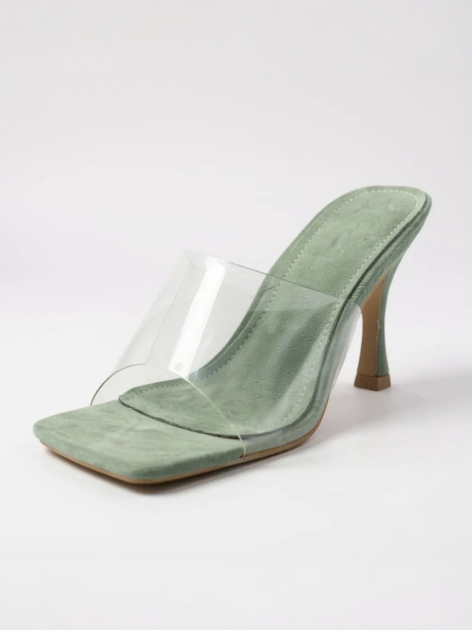 Women Sexy Square-Toe Transparent Overlay High stiletto Heels Dressy Sandals