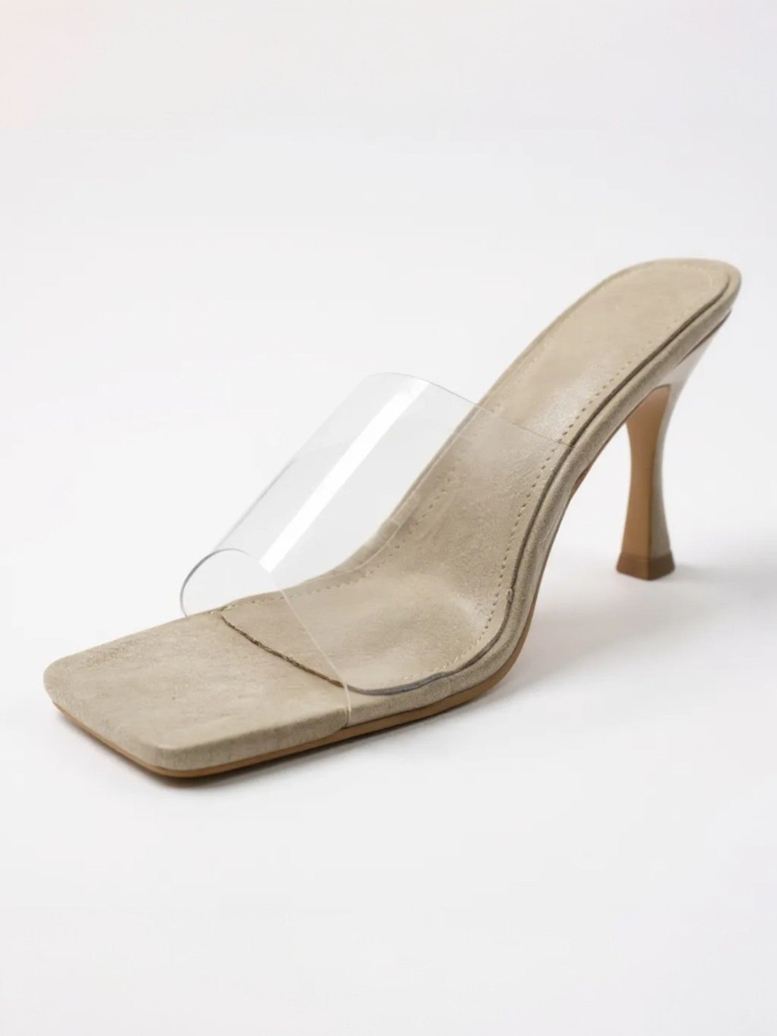 Women Sexy Square-Toe Transparent Overlay High stiletto Heels Dressy Sandals