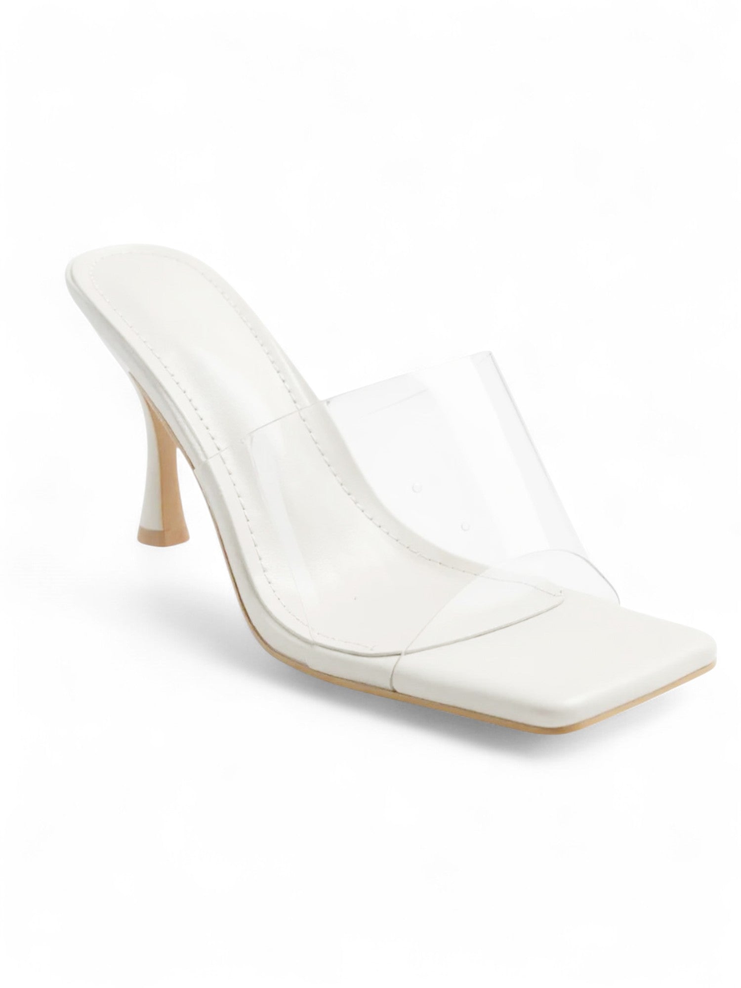Women Sexy Square-Toe Transparent Overlay High stiletto Heels Dressy Sandals