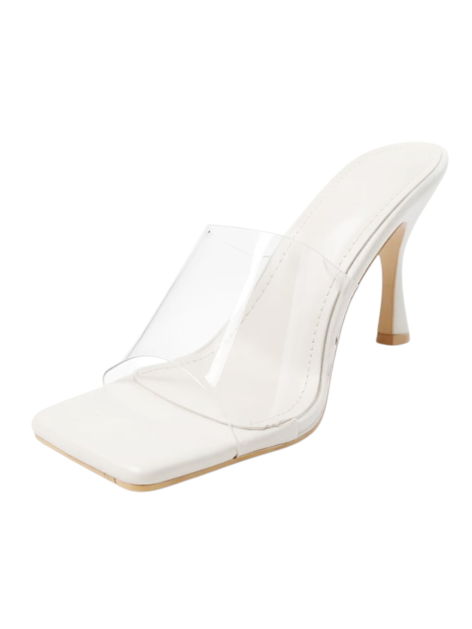Women Sexy Square-Toe Transparent Overlay High stiletto Heels Dressy Sandals