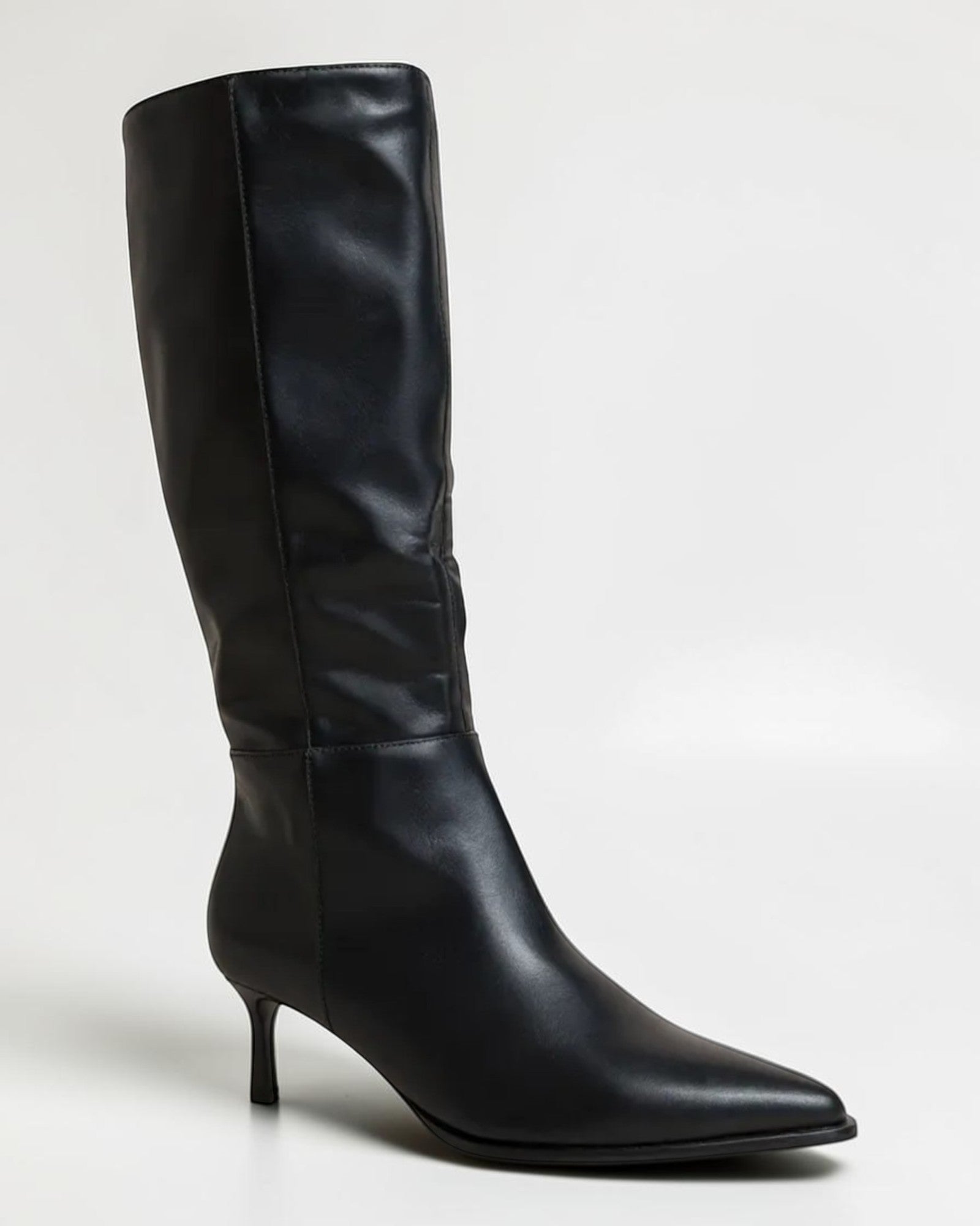 Fashion Mes Women Fashion Pointed-Toe Knee-High Kitten Heel Boots | Side Zipper