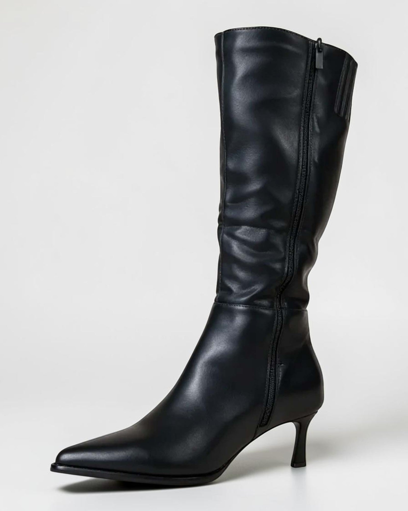 Fashion Mes Women Fashion Pointed-Toe Knee-High Kitten Heel Boots | Side Zipper