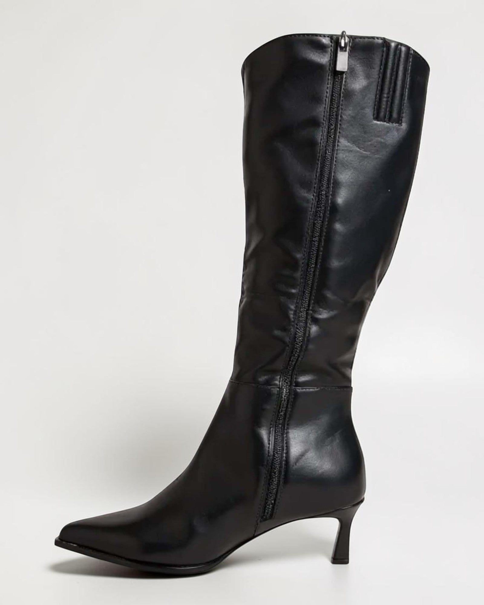 Fashion Mes Women Fashion Pointed-Toe Knee-High Kitten Heel Boots | Side Zipper