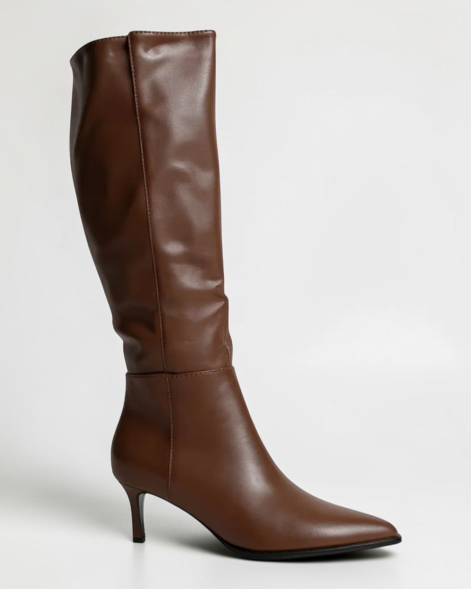 Fashion Mes Women Fashion Pointed-Toe Knee-High Kitten Heel Boots | Side Zipper