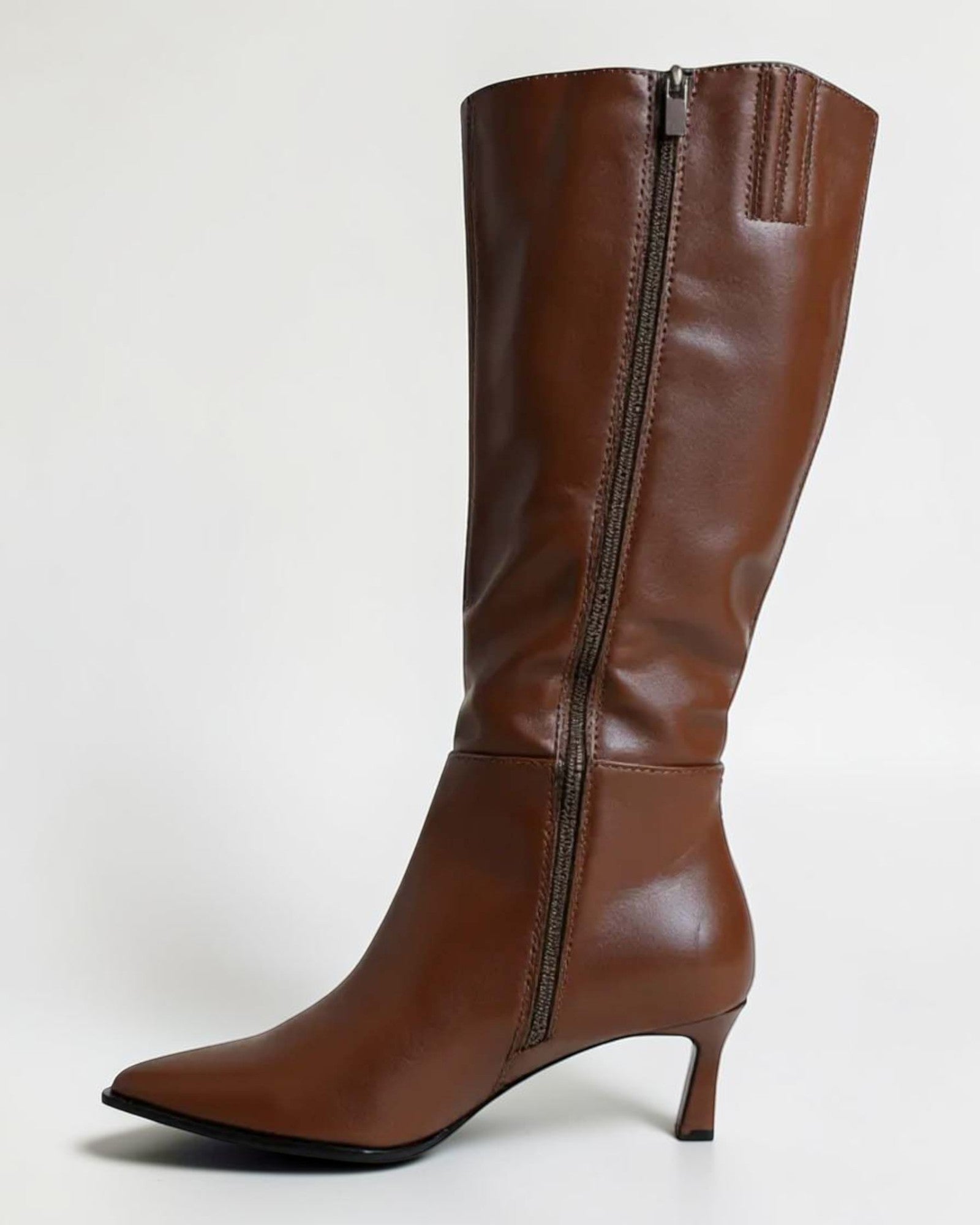 Fashion Mes Women Fashion Pointed-Toe Knee-High Kitten Heel Boots | Side Zipper