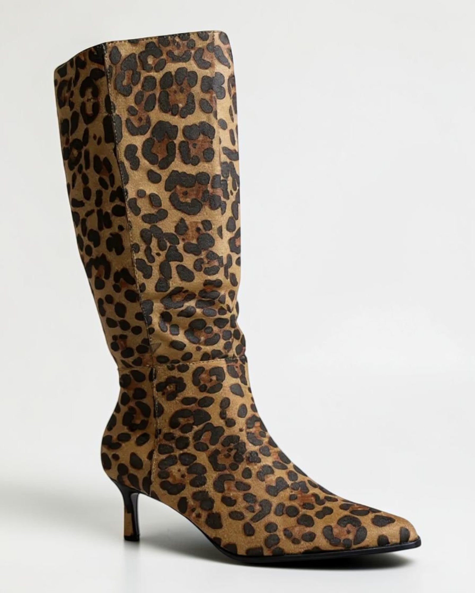 Fashion Mes Women Fashion Pointed-Toe Knee-High Kitten Heel Boots | Side Zipper
