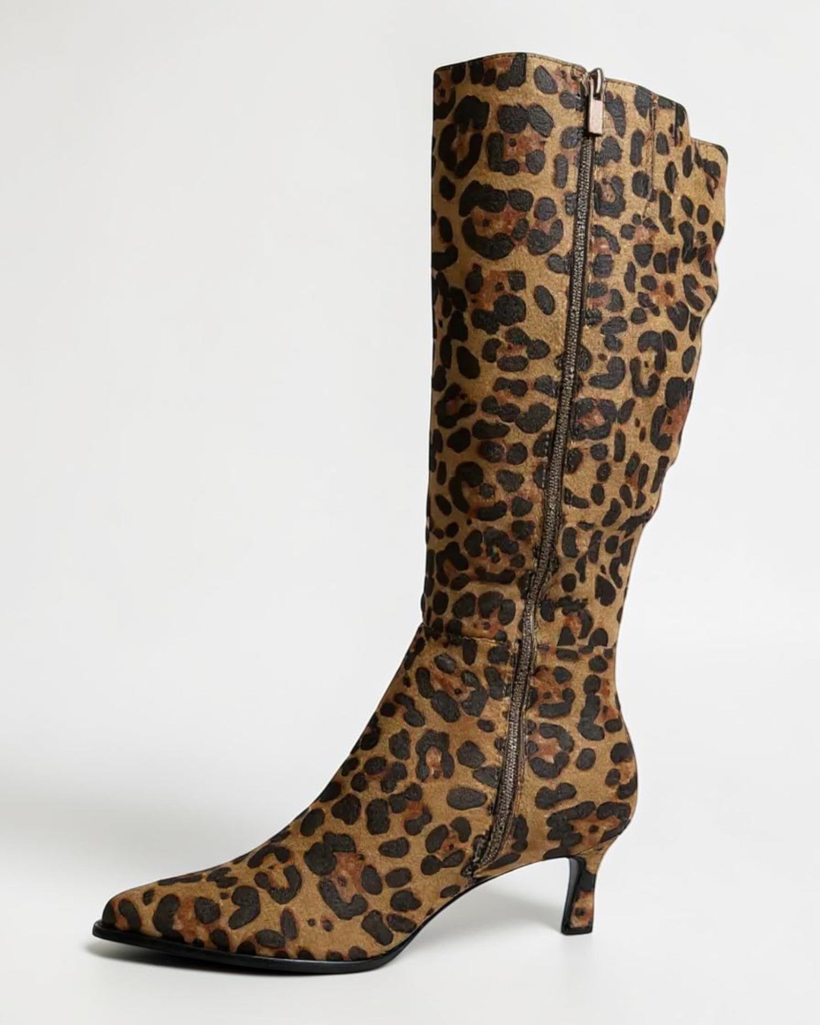 Fashion Mes Women Fashion Pointed-Toe Knee-High Kitten Heel Boots | Side Zipper