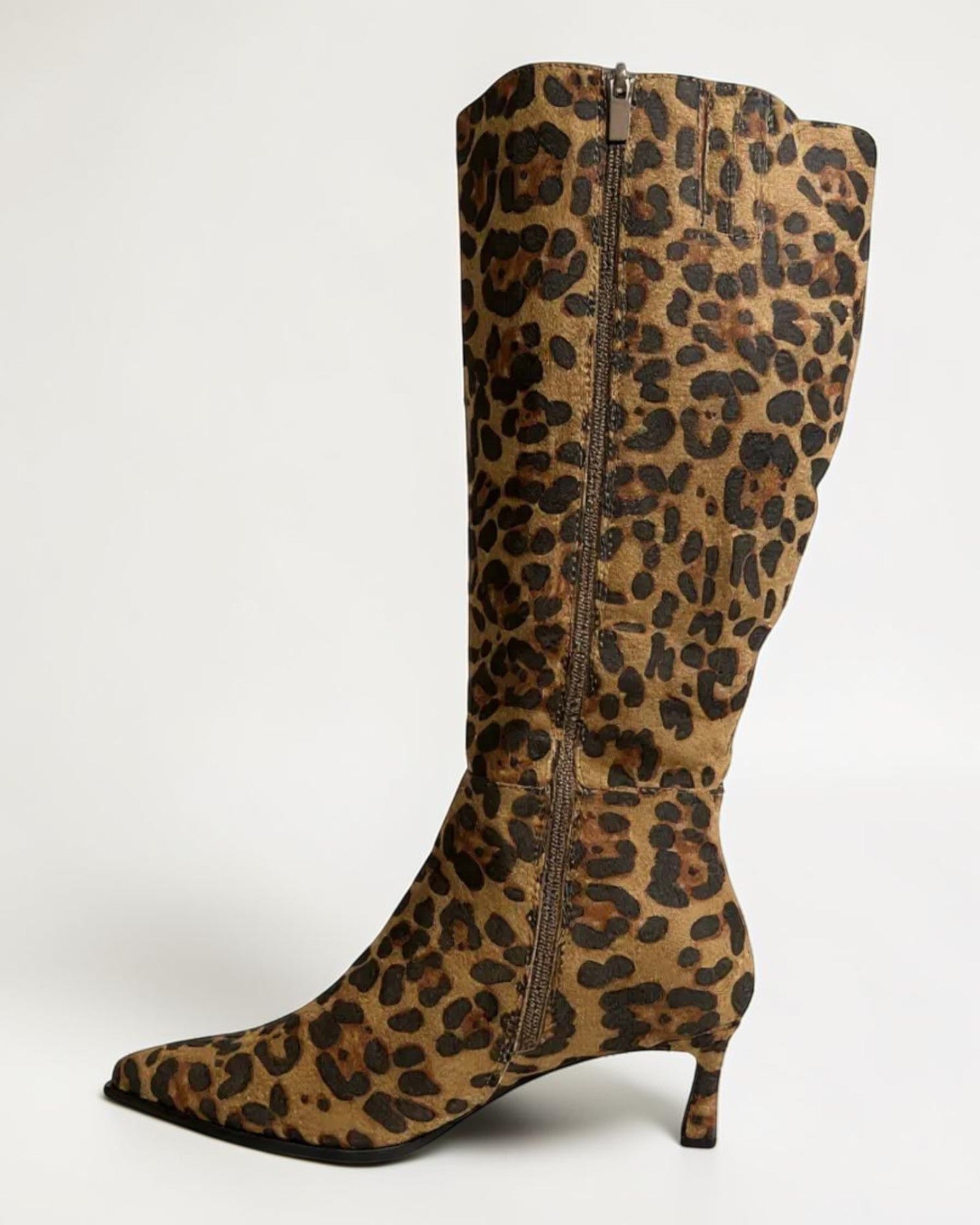 Fashion Mes Women Fashion Pointed-Toe Knee-High Kitten Heel Boots | Side Zipper