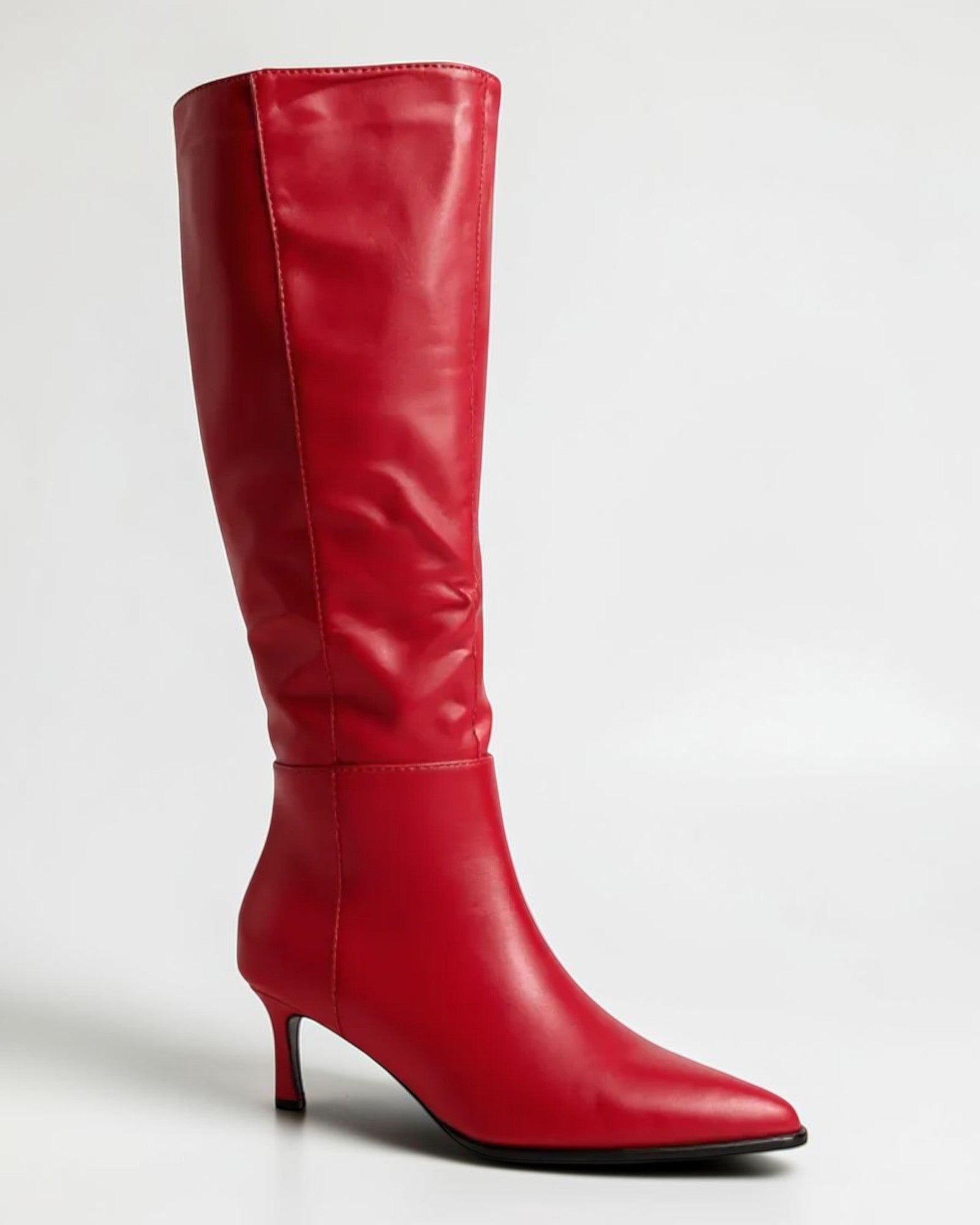 Fashion Mes Women Fashion Pointed-Toe Knee-High Kitten Heel Boots | Side Zipper
