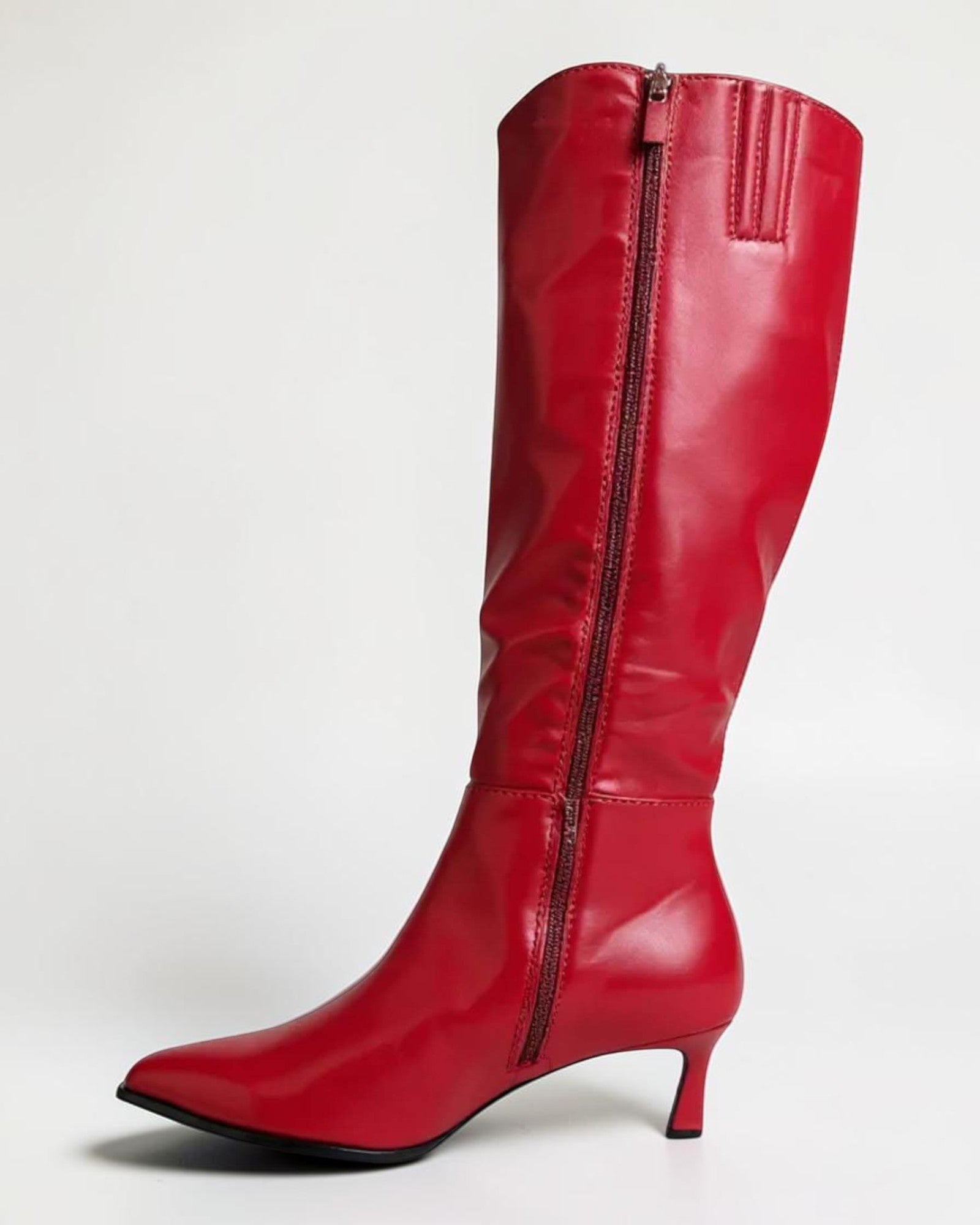 Fashion Mes Women Fashion Pointed-Toe Knee-High Kitten Heel Boots | Side Zipper