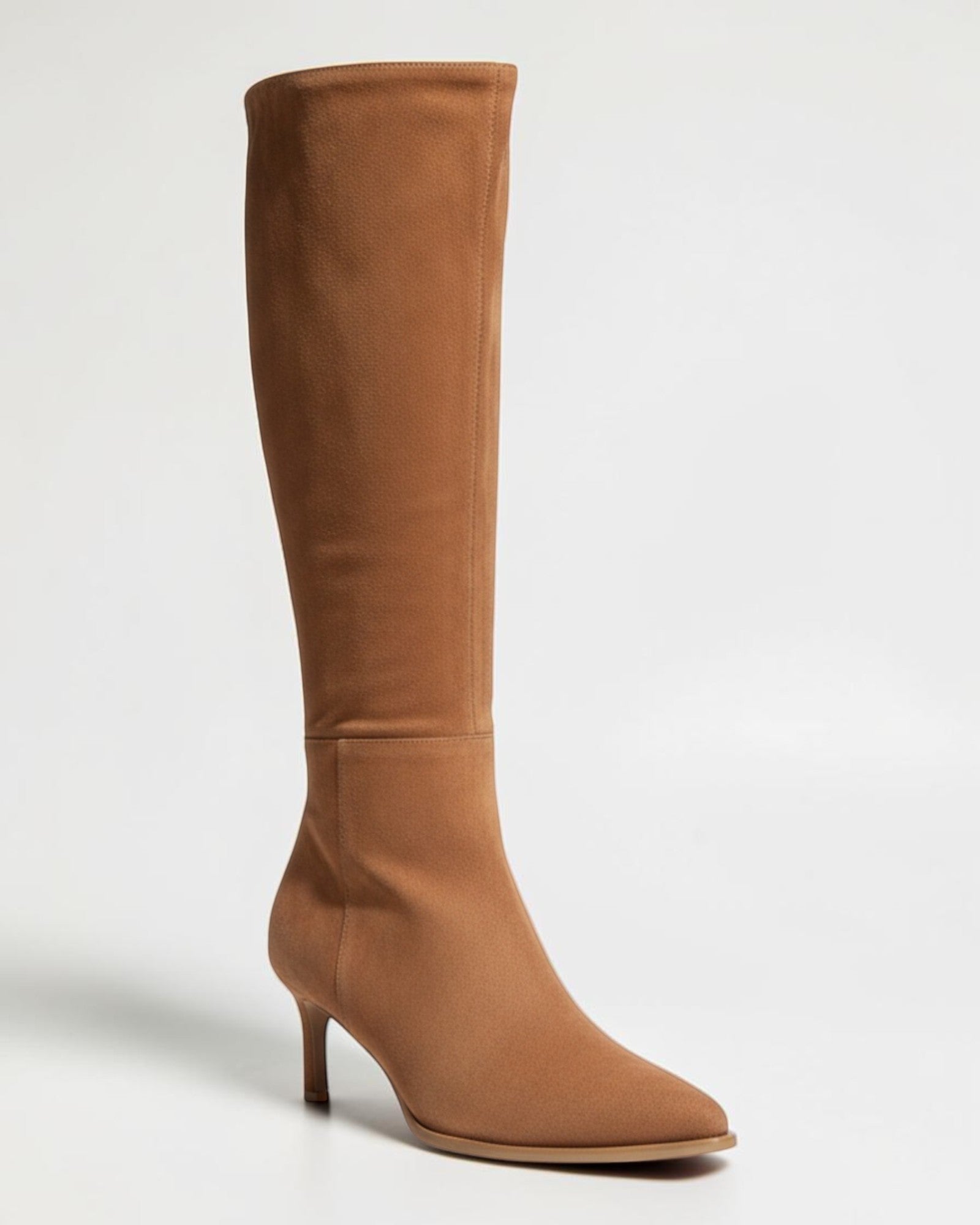 Fashion Mes Women Fashion Pointed-Toe Knee-High Kitten Heel Boots | Side Zipper