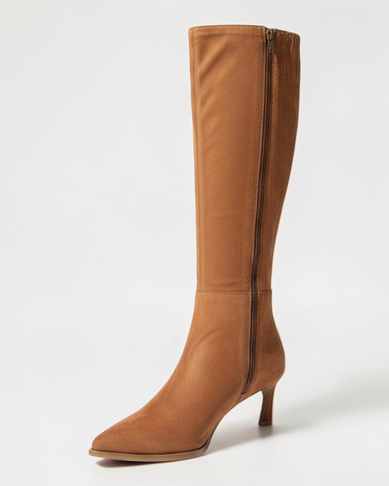 Fashion Mes Women Fashion Pointed-Toe Knee-High Kitten Heel Boots | Side Zipper