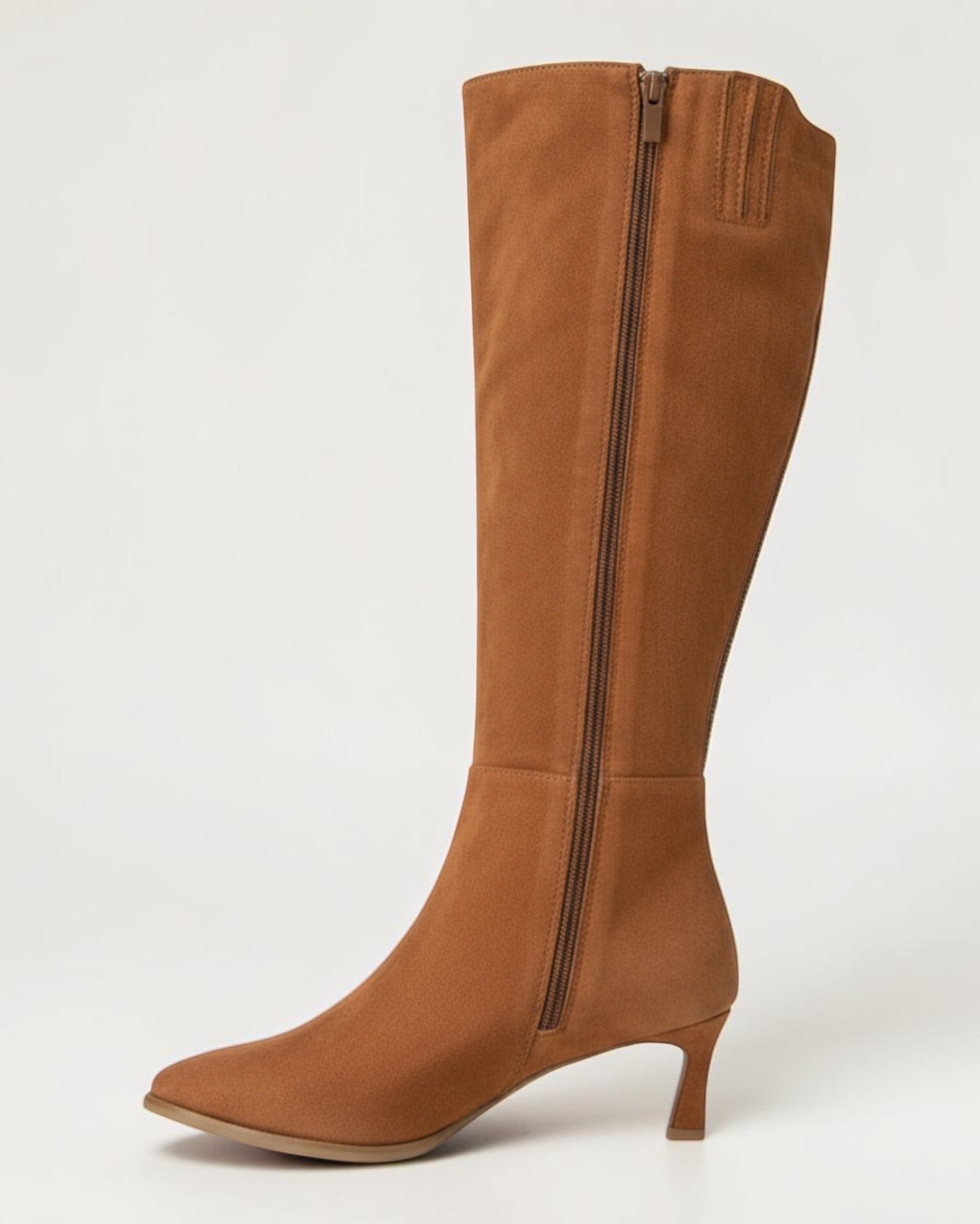 Fashion Mes Women Fashion Pointed-Toe Knee-High Kitten Heel Boots | Side Zipper