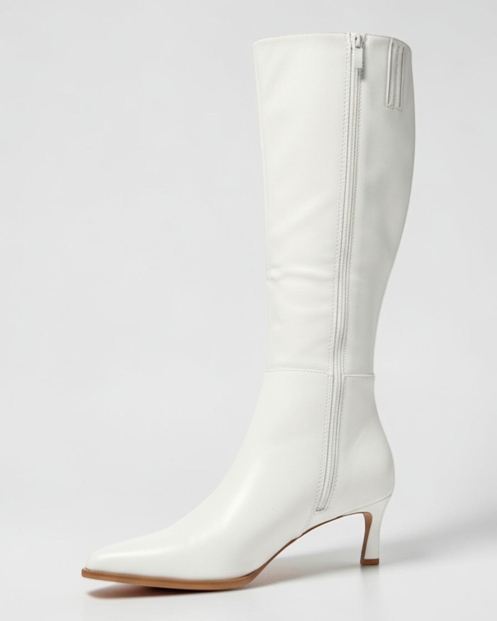Fashion Mes Women Fashion Pointed-Toe Knee-High Kitten Heel Boots | Side Zipper