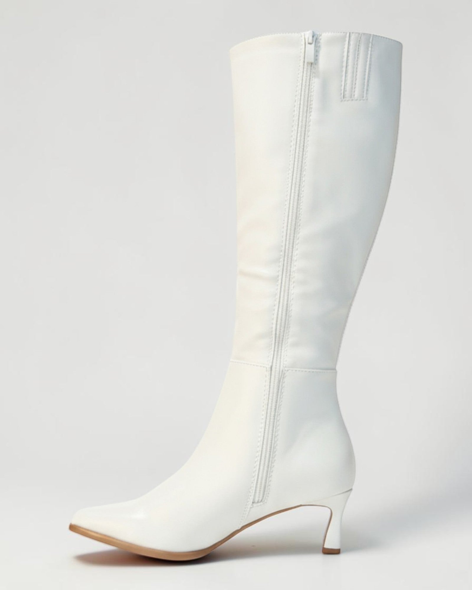 Fashion Mes Women Fashion Pointed-Toe Knee-High Kitten Heel Boots | Side Zipper