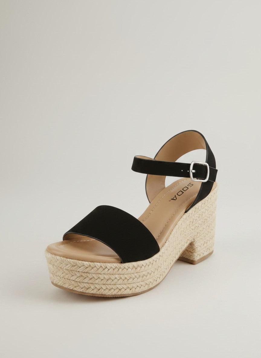 Fashion Mes Women's Jute Platform Wedge Sandal — Open Toe Ankle Strap Boho Summer