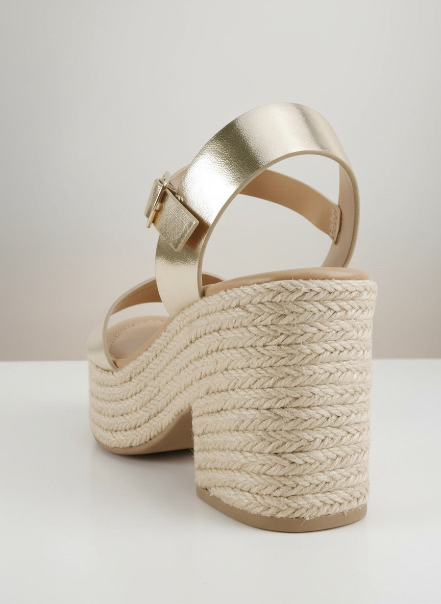 Fashion Mes Women's Jute Platform Wedge Sandal — Open Toe Ankle Strap Boho Summer