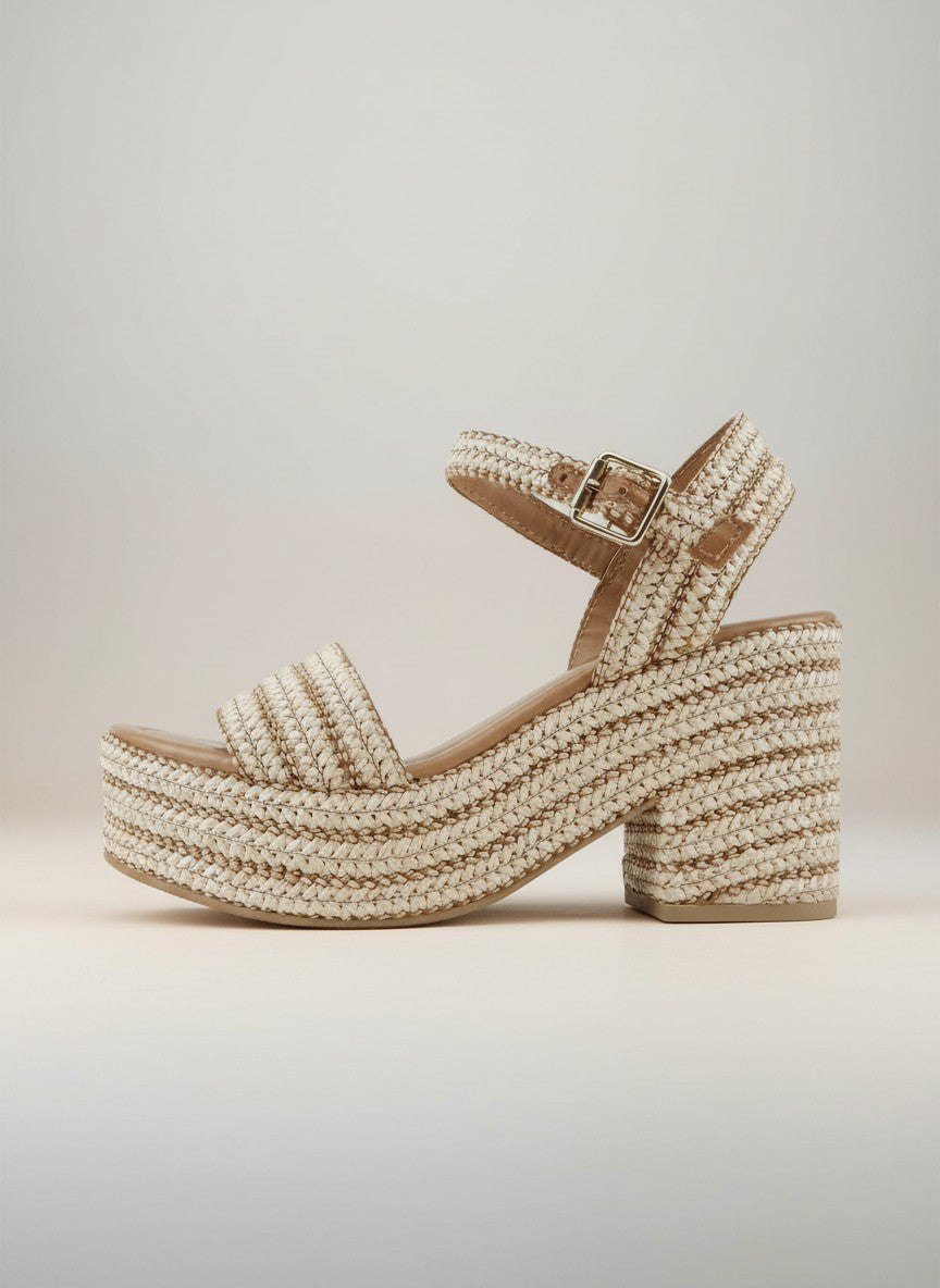 Fashion Mes Women's Jute Platform Wedge Sandal — Open Toe Ankle Strap Boho Summer