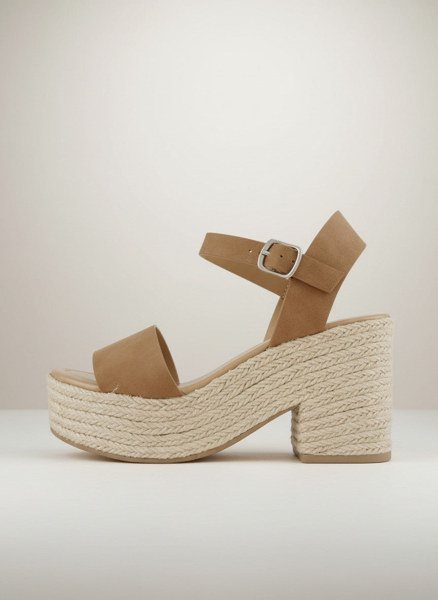 Fashion Mes Women's Jute Platform Wedge Sandal — Open Toe Ankle Strap Boho Summer