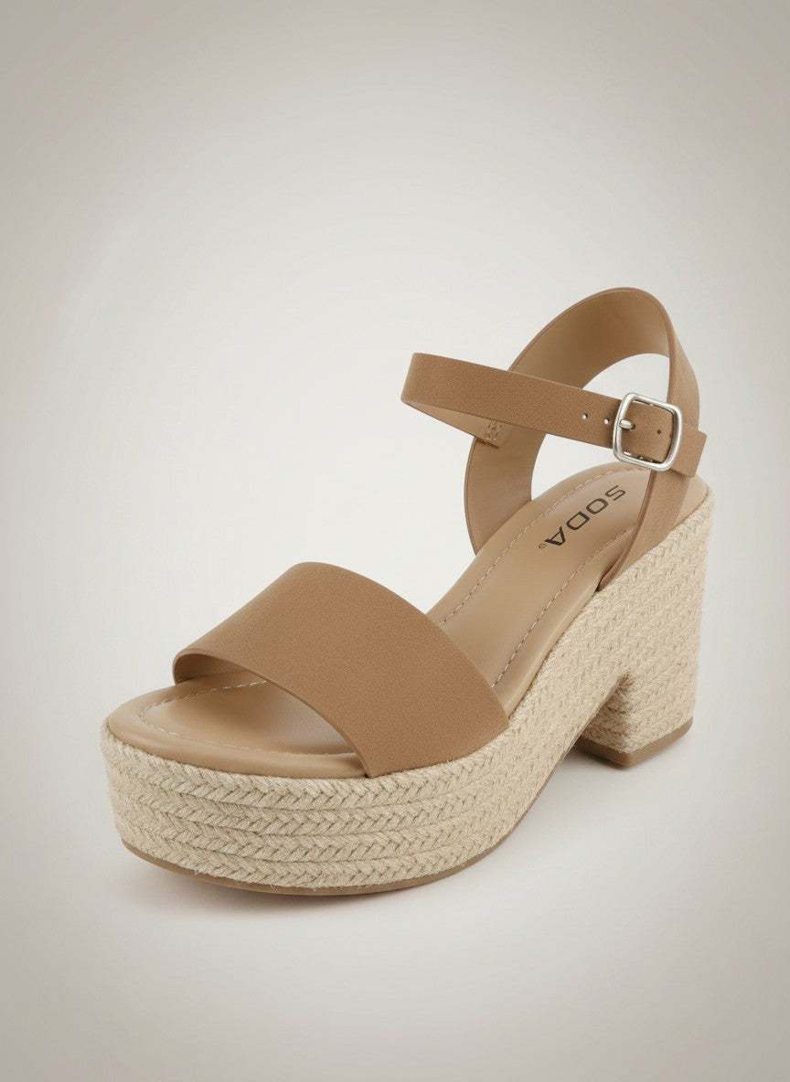 Fashion Mes Women's Jute Platform Wedge Sandal — Open Toe Ankle Strap Boho Summer