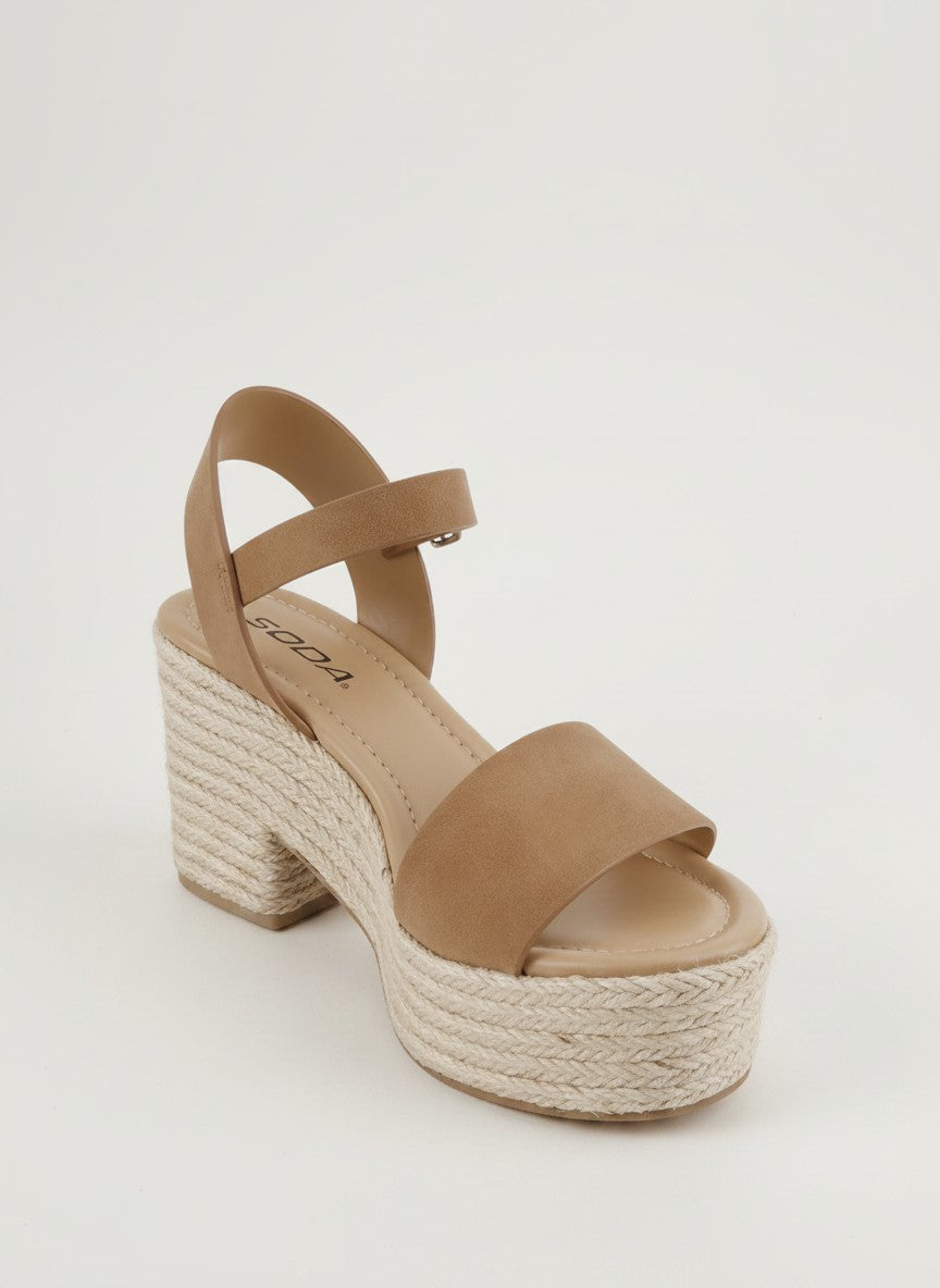 Fashion Mes Women's Jute Platform Wedge Sandal — Open Toe Ankle Strap Boho Summer