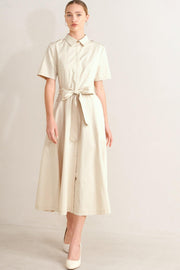 SANDSTONE GRACE WOVEN MIDI SHIRT DRESS