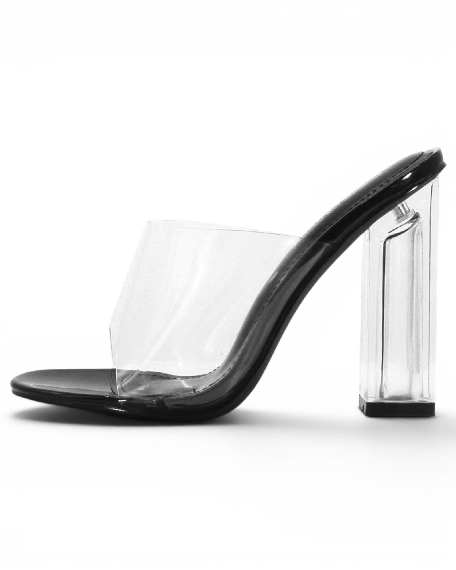 Fashion Mes Women's Chunky Block Heel Mule — Open Toe Transparent Upper High Heel