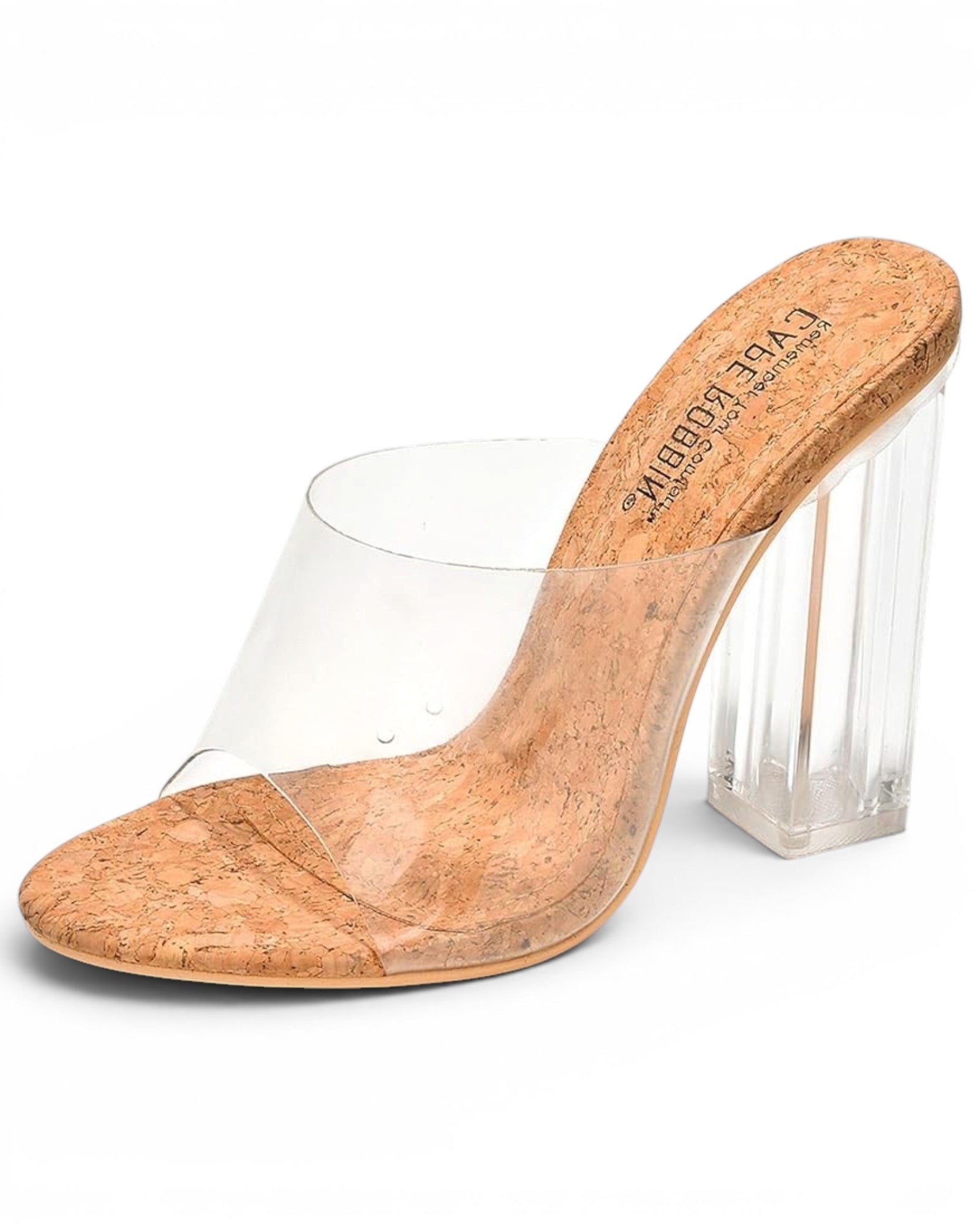 Fashion Mes Women's Chunky Block Heel Mule — Open Toe Transparent Upper High Heel