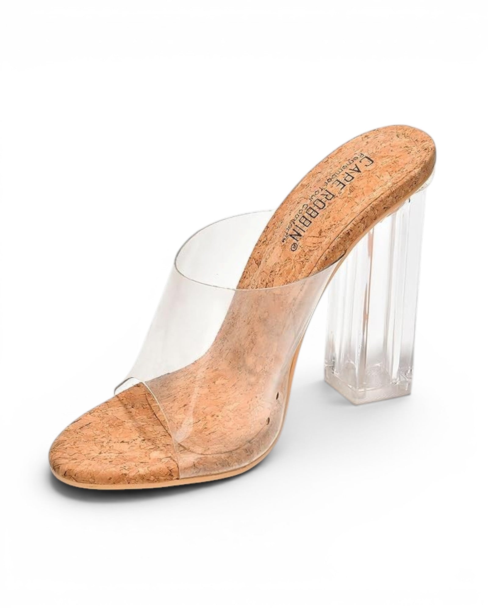 Fashion Mes Women's Chunky Block Heel Mule — Open Toe Transparent Upper High Heel