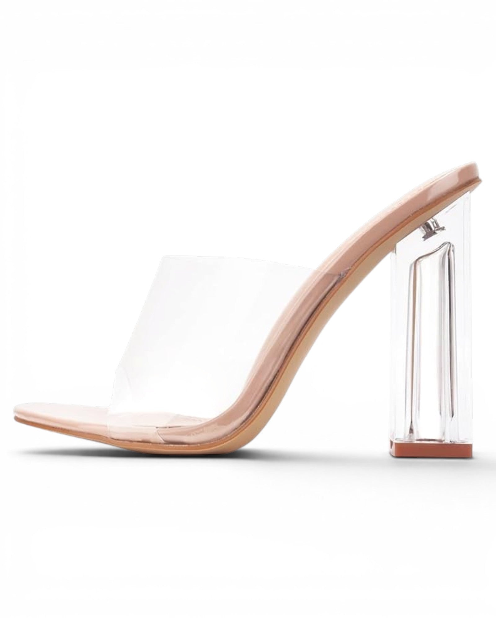 Fashion Mes Women's Chunky Block Heel Mule — Open Toe Transparent Upper High Heel