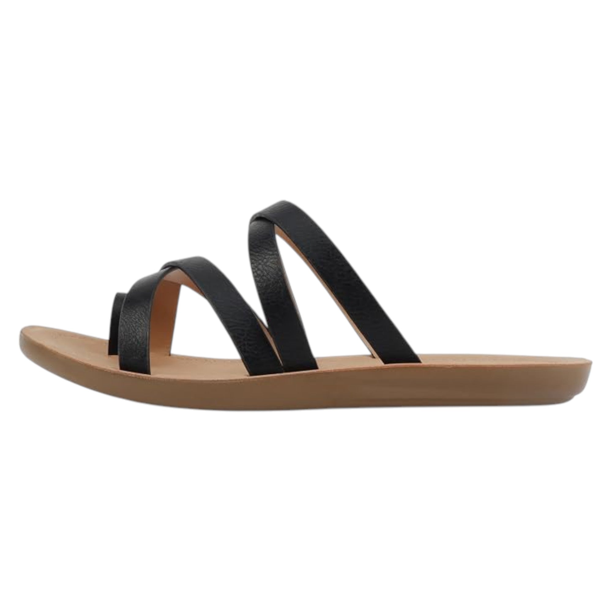 Soda Women Fashion Comfortable Slip On Flat Cross bands Toe Ring Fashion Sandals