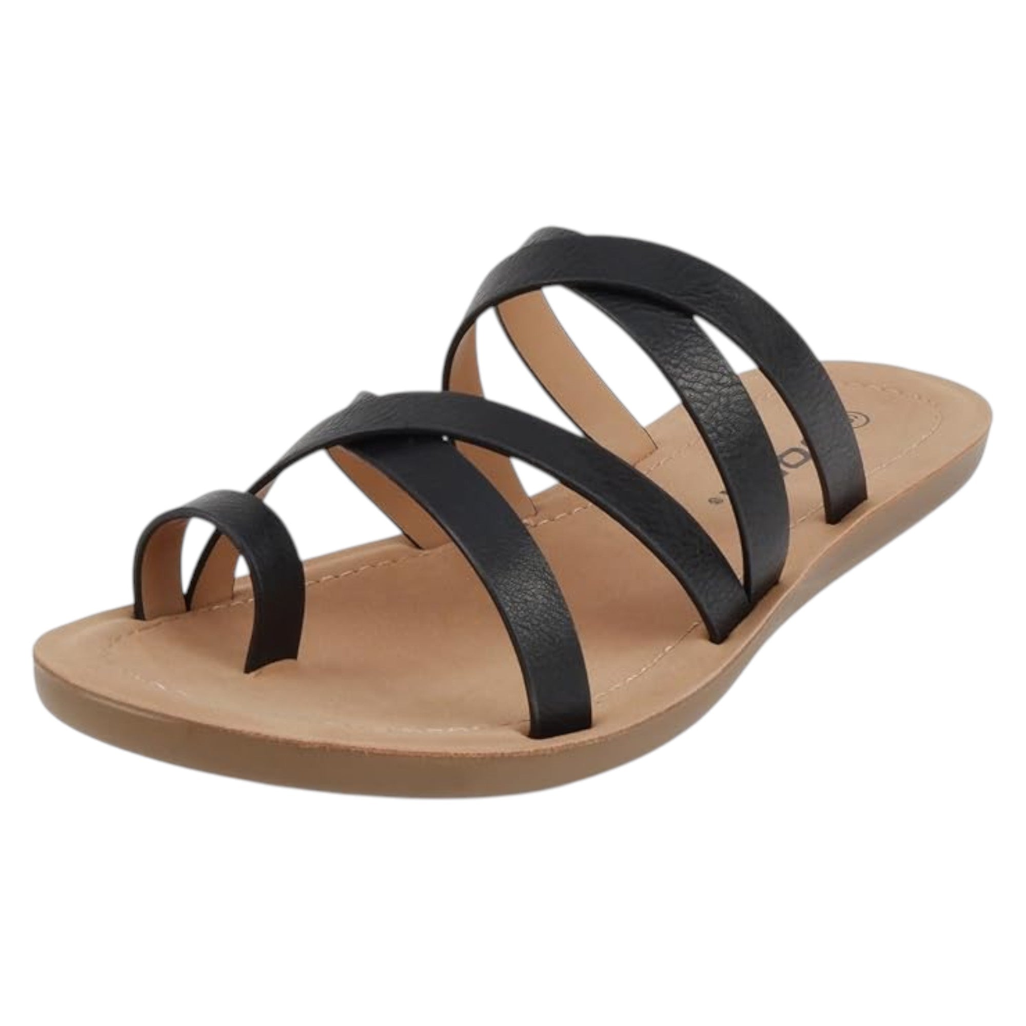 Soda Women Fashion Comfortable Slip On Flat Cross bands Toe Ring Fashion Sandals