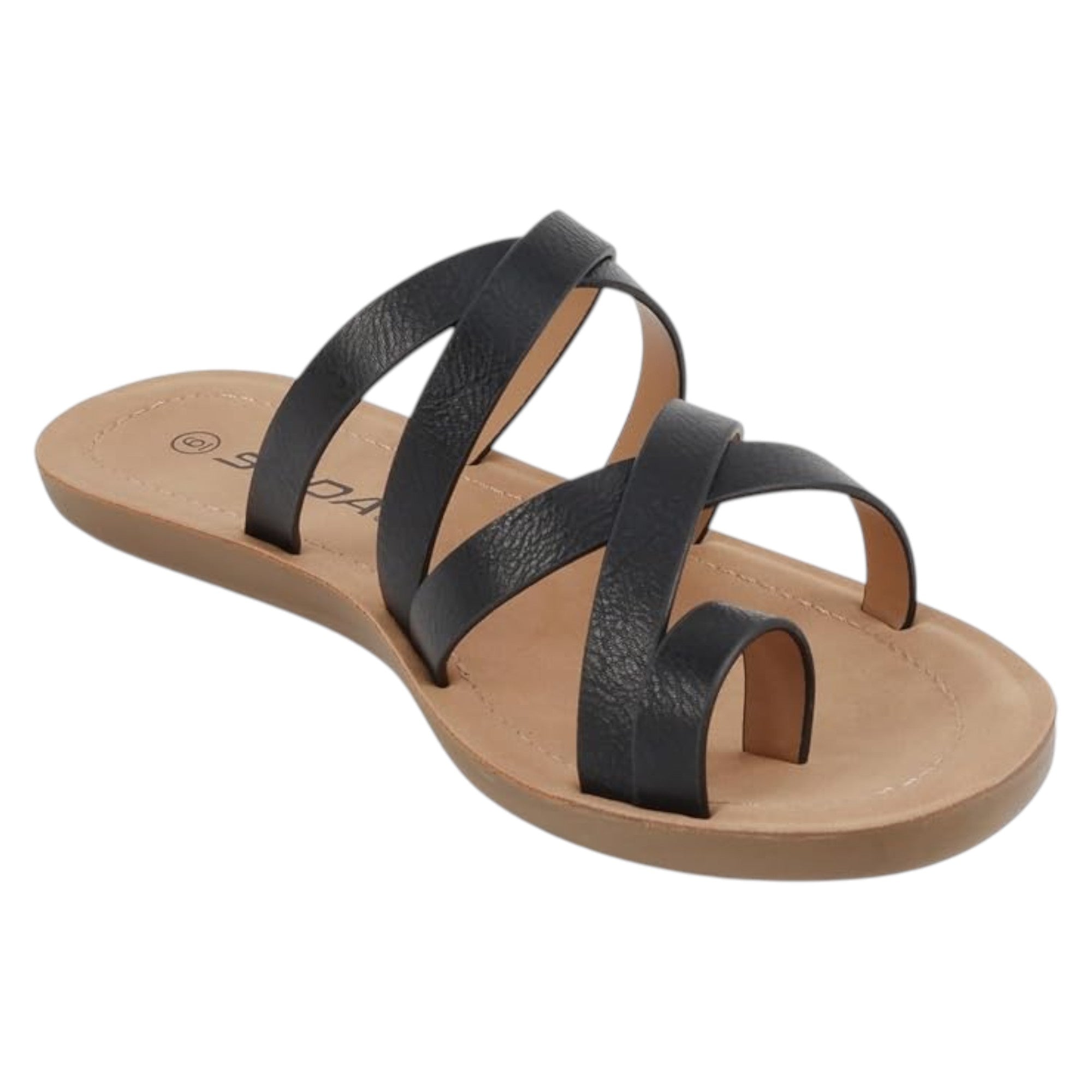 Soda Women Fashion Comfortable Slip On Flat Cross bands Toe Ring Fashion Sandals