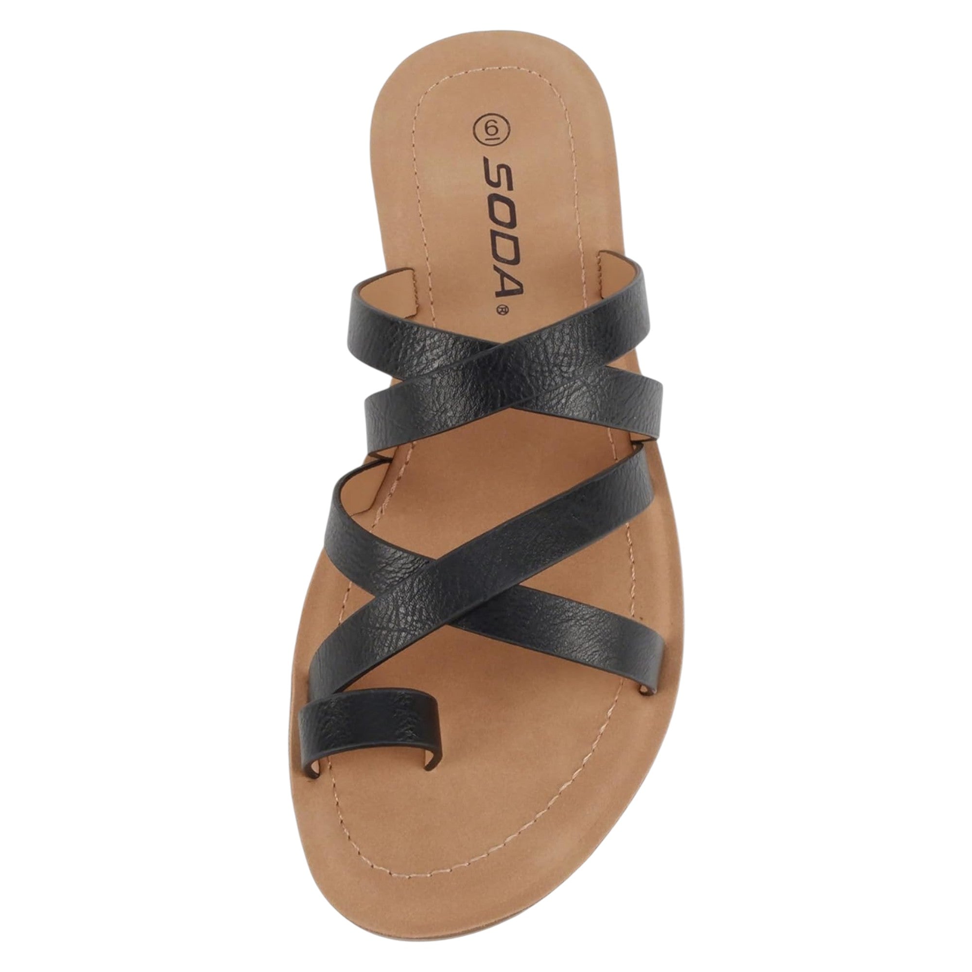 Soda Women Fashion Comfortable Slip On Flat Cross bands Toe Ring Fashion Sandals