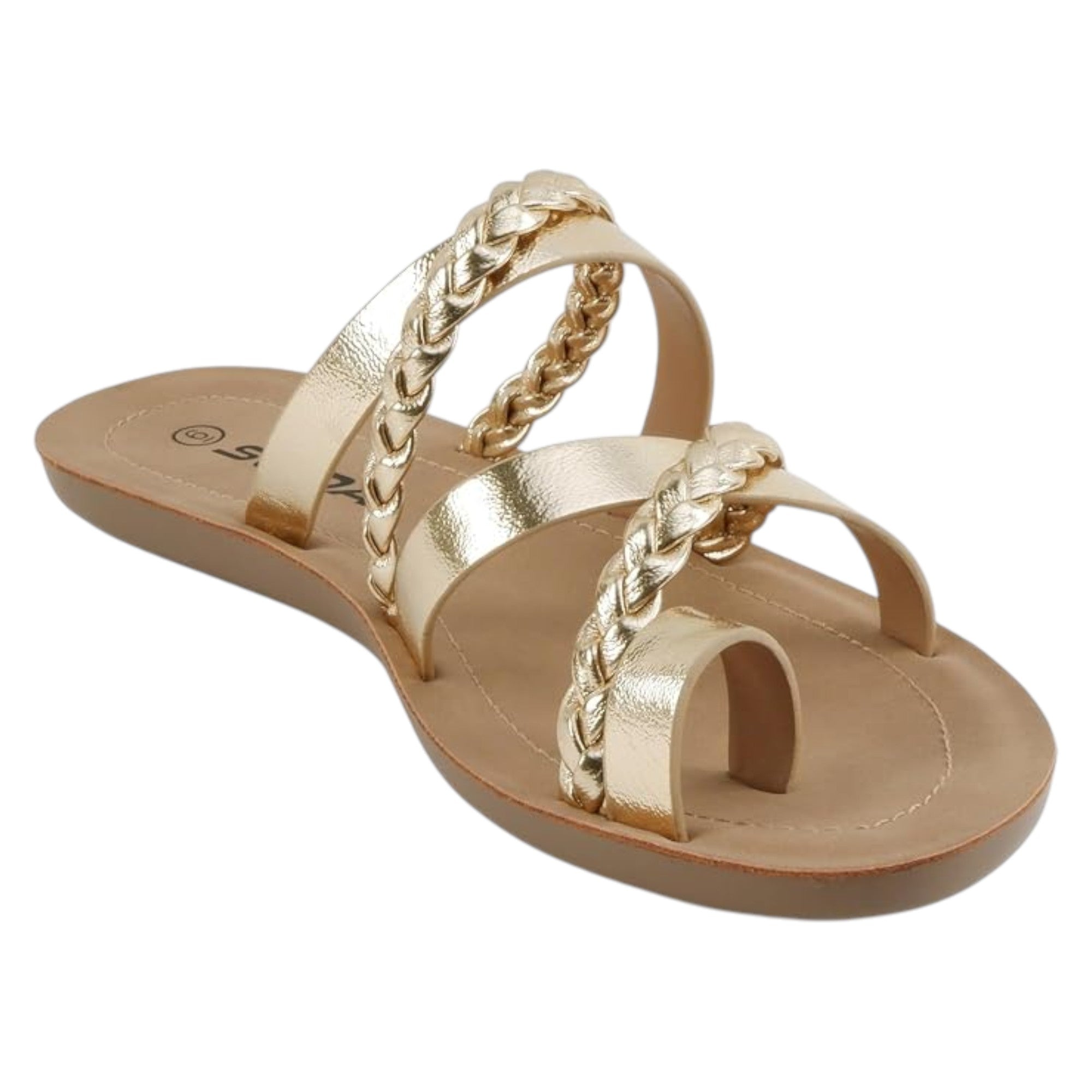 Soda Women Fashion Comfortable Slip On Flat Cross bands Toe Ring Fashion Sandals