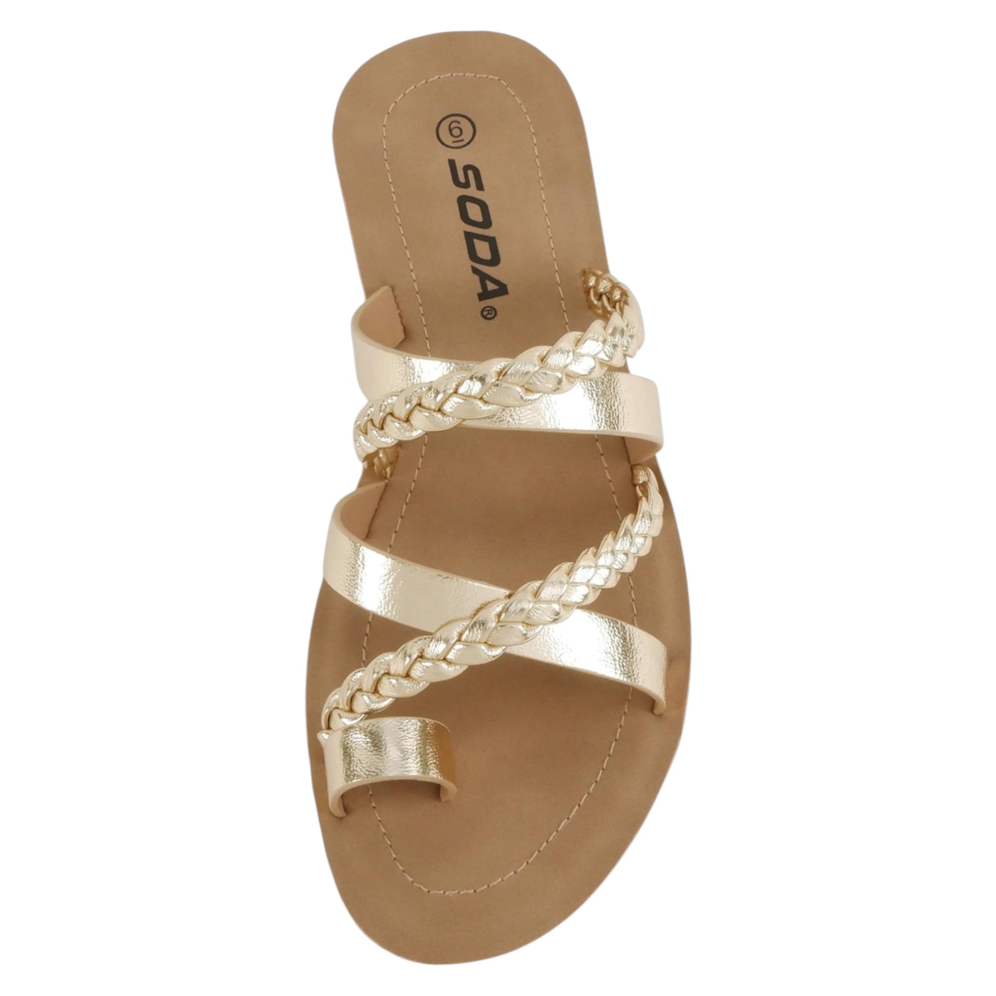 Soda Women Fashion Comfortable Slip On Flat Cross bands Toe Ring Fashion Sandals