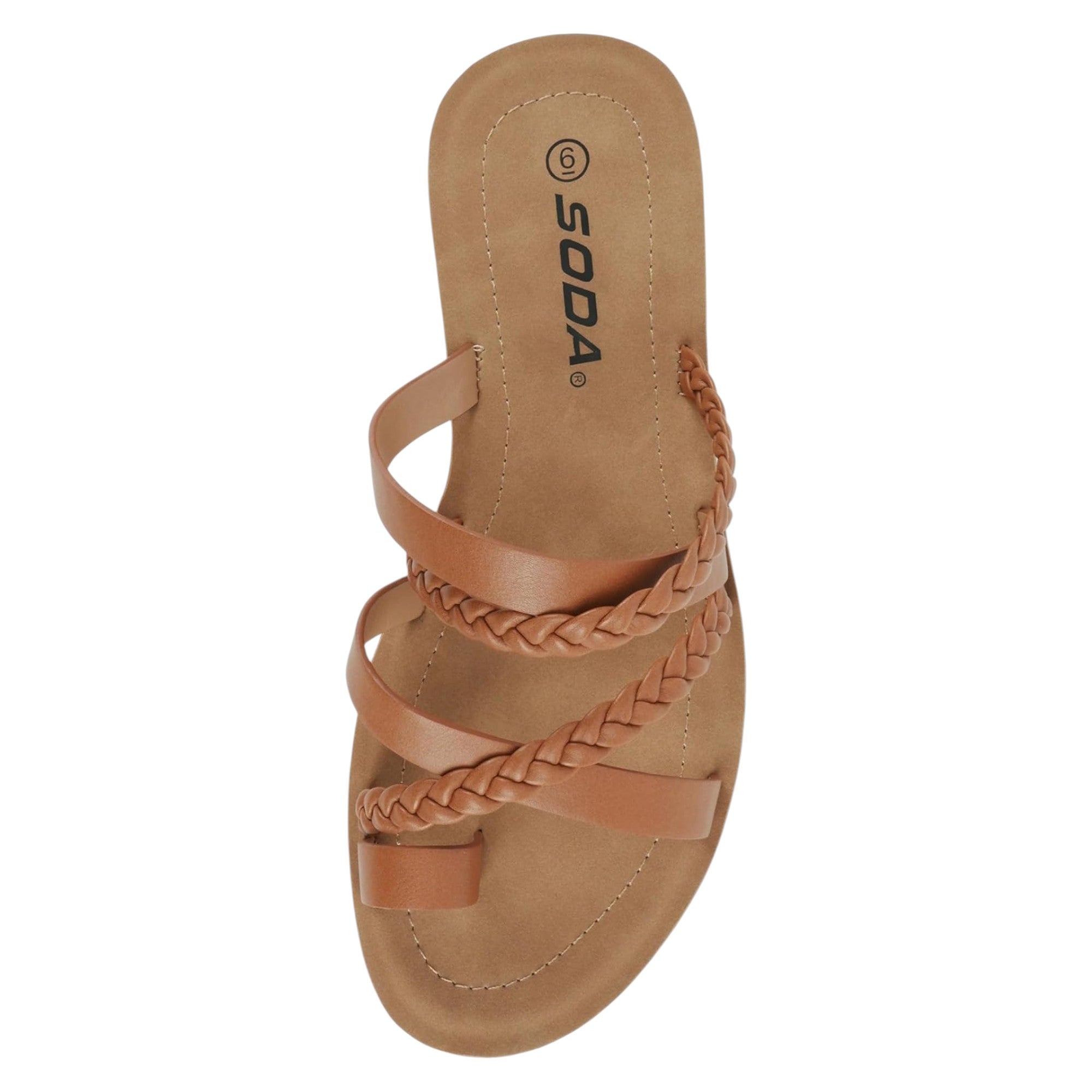 Soda Women Fashion Comfortable Slip On Flat Cross bands Toe Ring Fashion Sandals