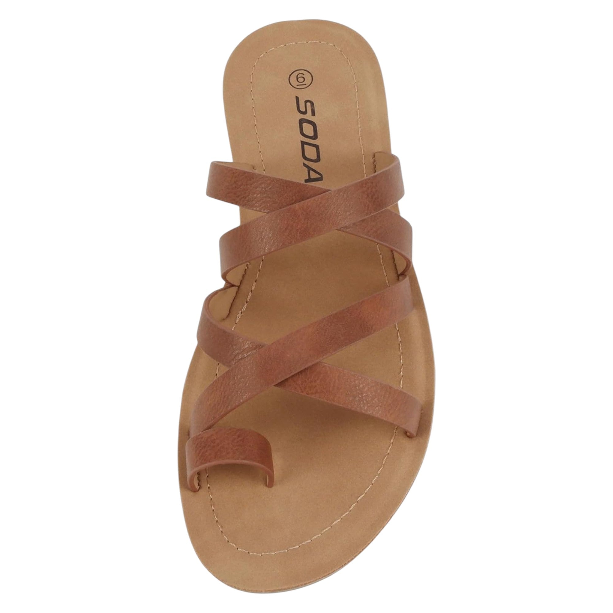 Soda Women Fashion Comfortable Slip On Flat Cross bands Toe Ring Fashion Sandals
