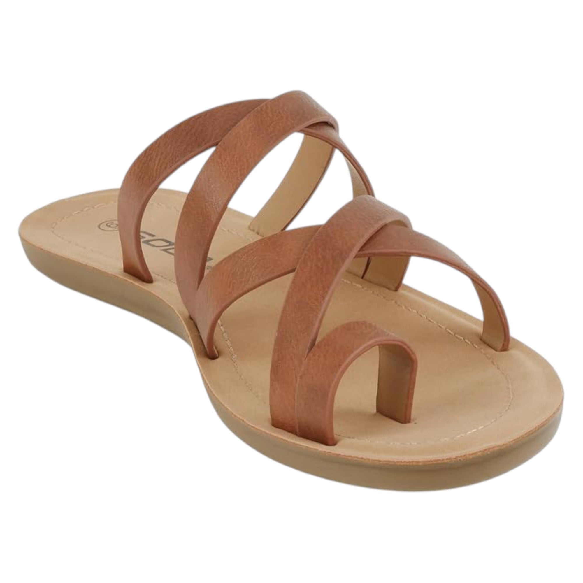 Soda Women Fashion Comfortable Slip On Flat Cross bands Toe Ring Fashion Sandals