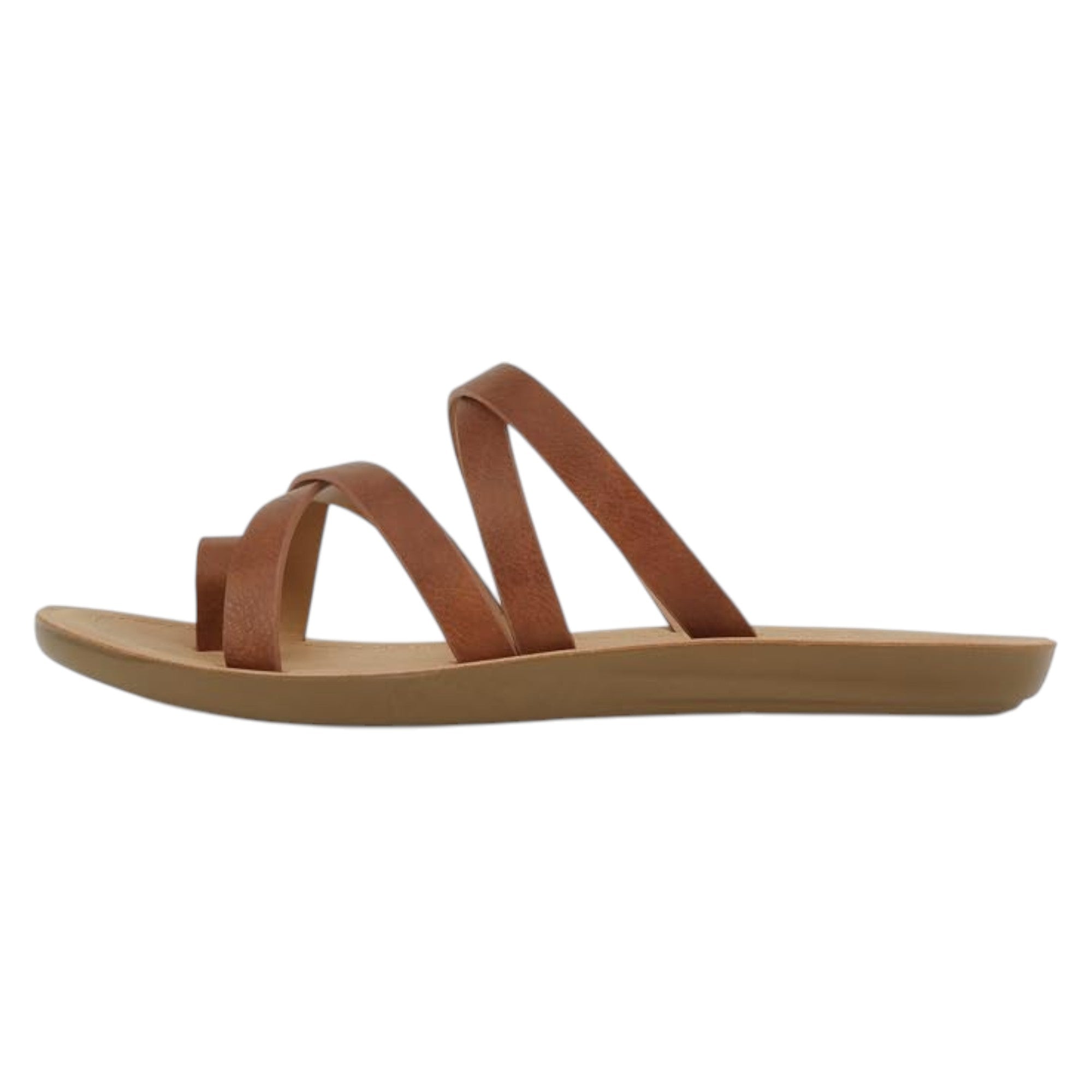 Soda Women Fashion Comfortable Slip On Flat Cross bands Toe Ring Fashion Sandals