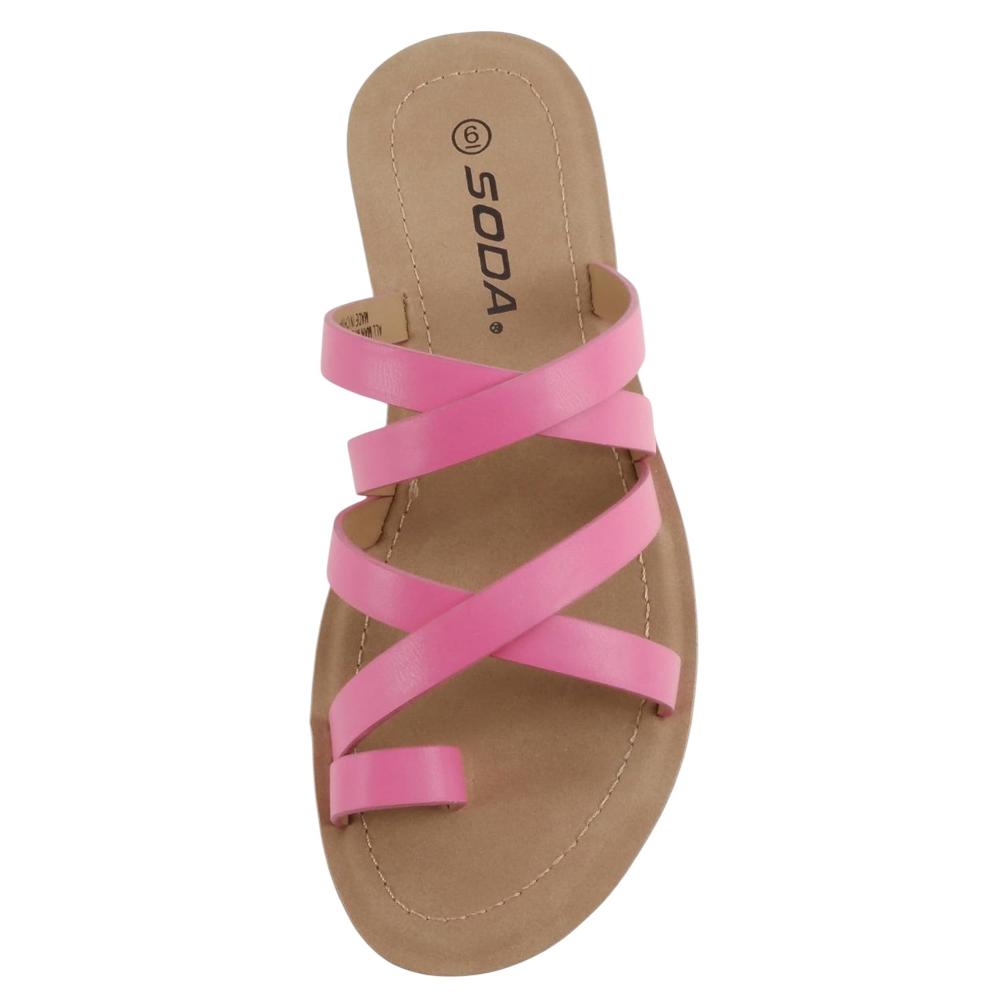 Soda Women Fashion Comfortable Slip On Flat Cross bands Toe Ring Fashion Sandals