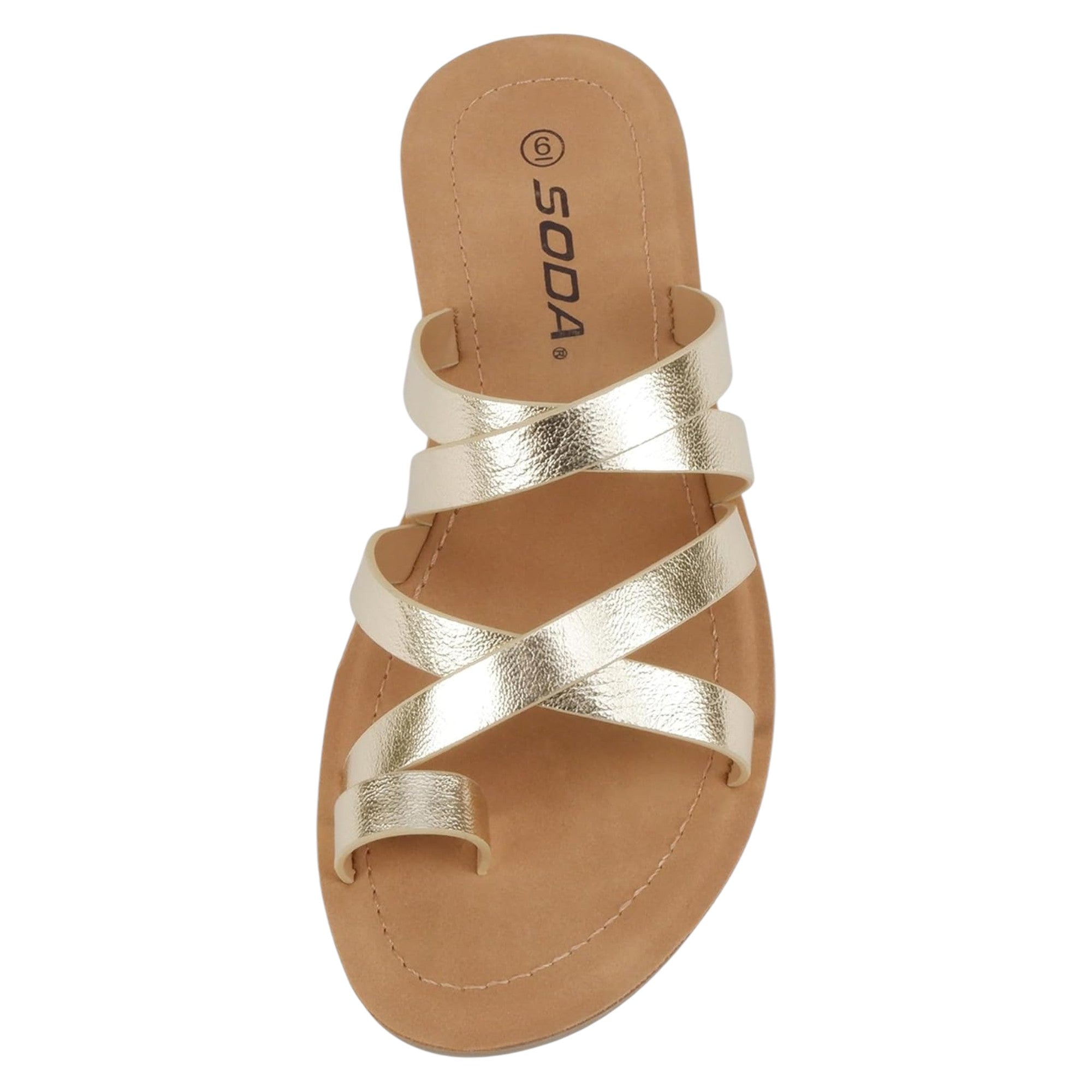 Soda Women Fashion Comfortable Slip On Flat Cross bands Toe Ring Fashion Sandals