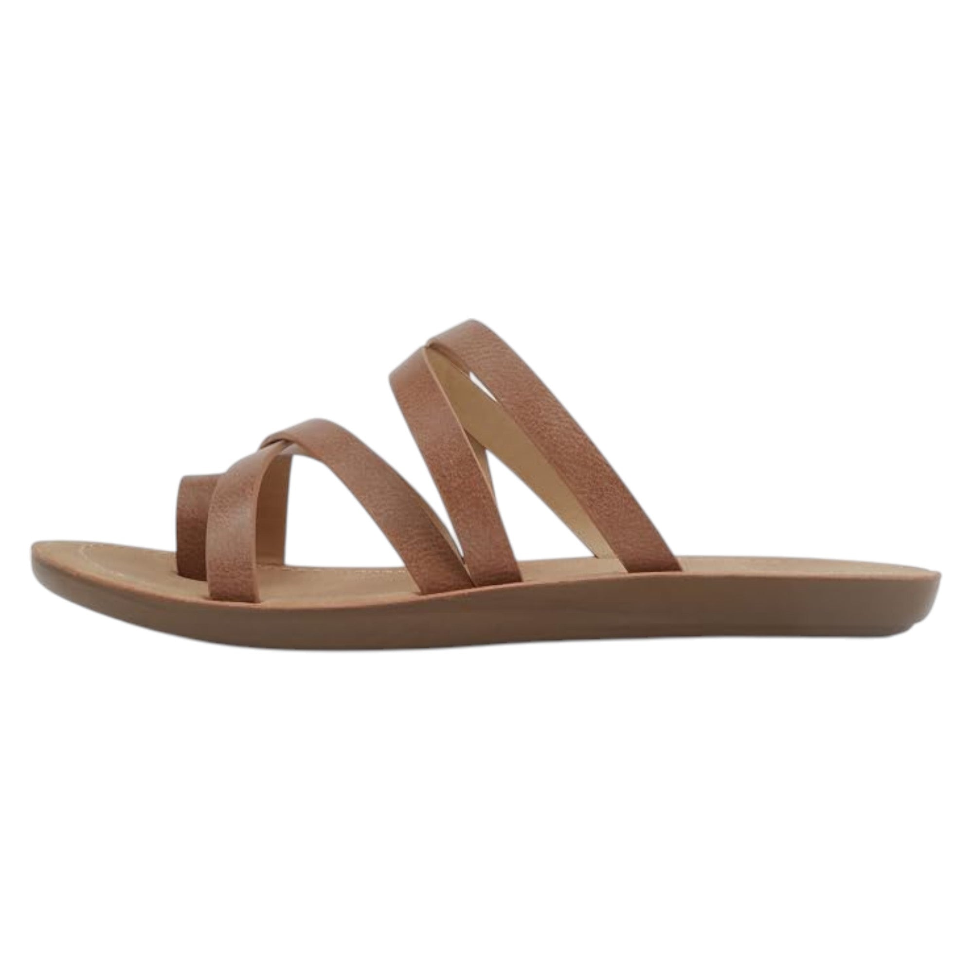 Soda Women Fashion Comfortable Slip On Flat Cross bands Toe Ring Fashion Sandals