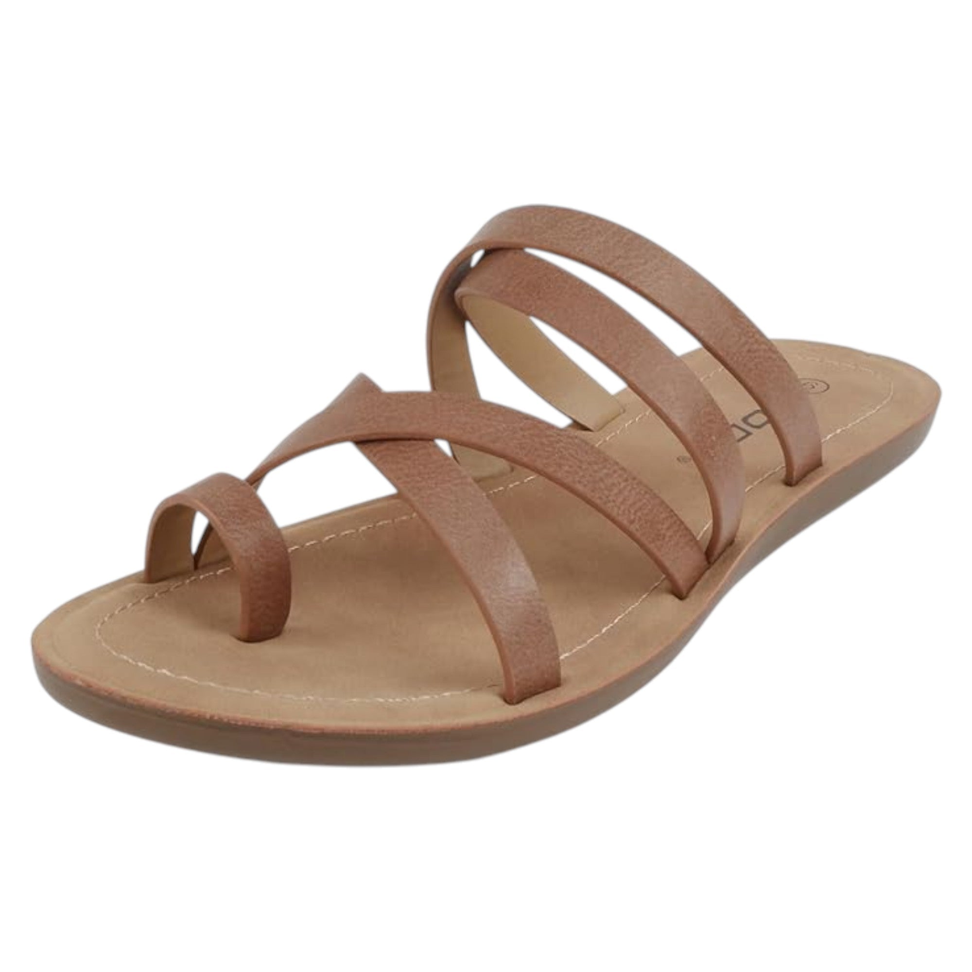 Soda Women Fashion Comfortable Slip On Flat Cross bands Toe Ring Fashion Sandals