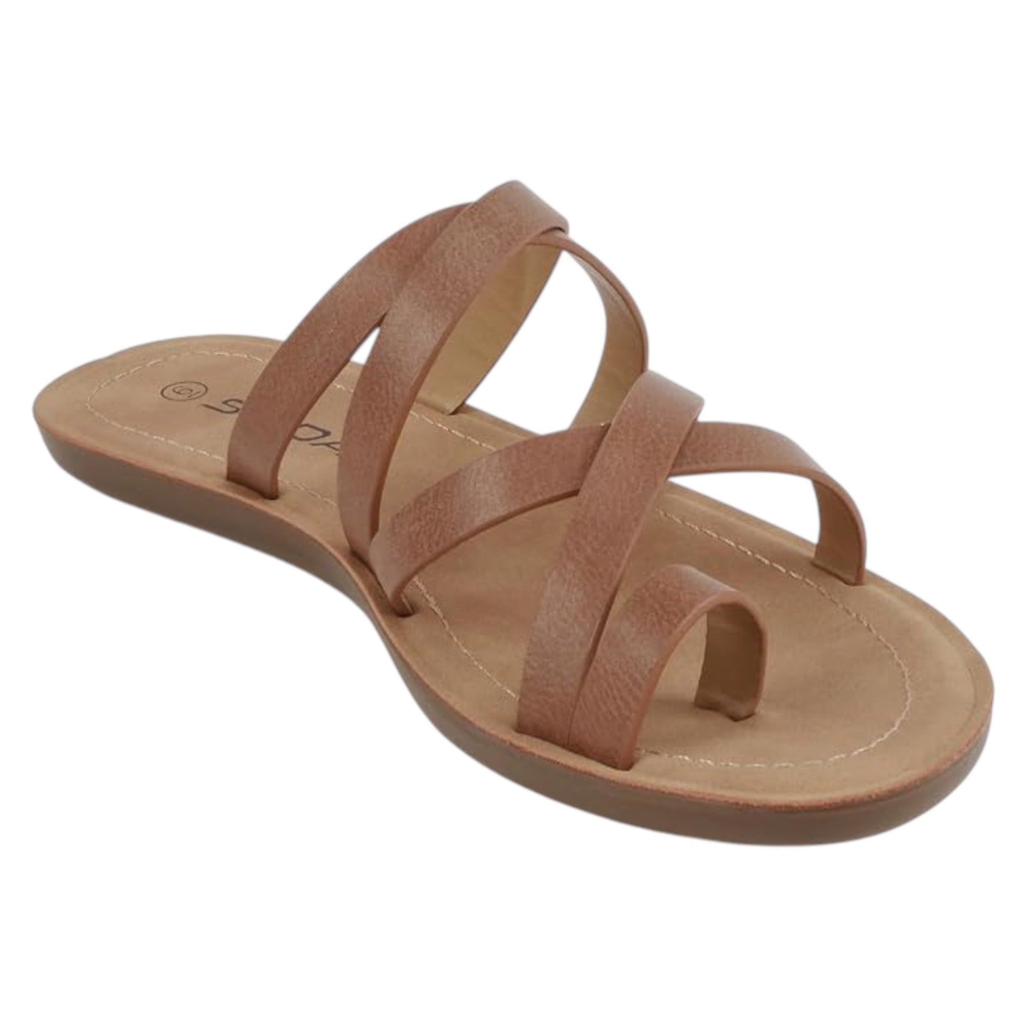 Soda Women Fashion Comfortable Slip On Flat Cross bands Toe Ring Fashion Sandals