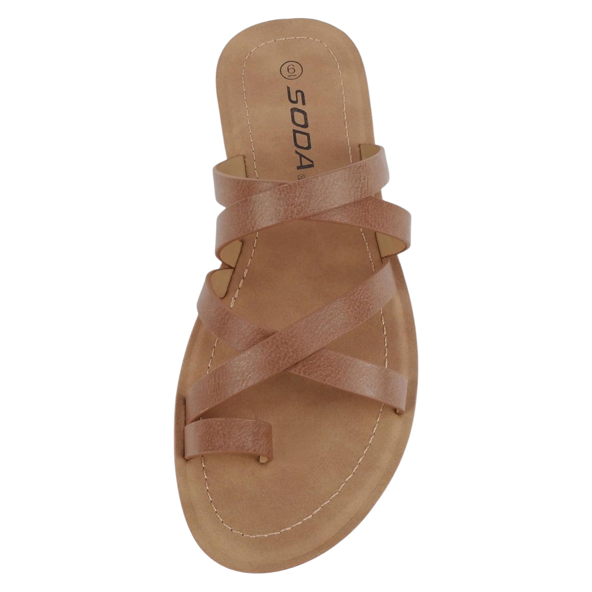 Soda Women Fashion Comfortable Slip On Flat Cross bands Toe Ring Fashion Sandals